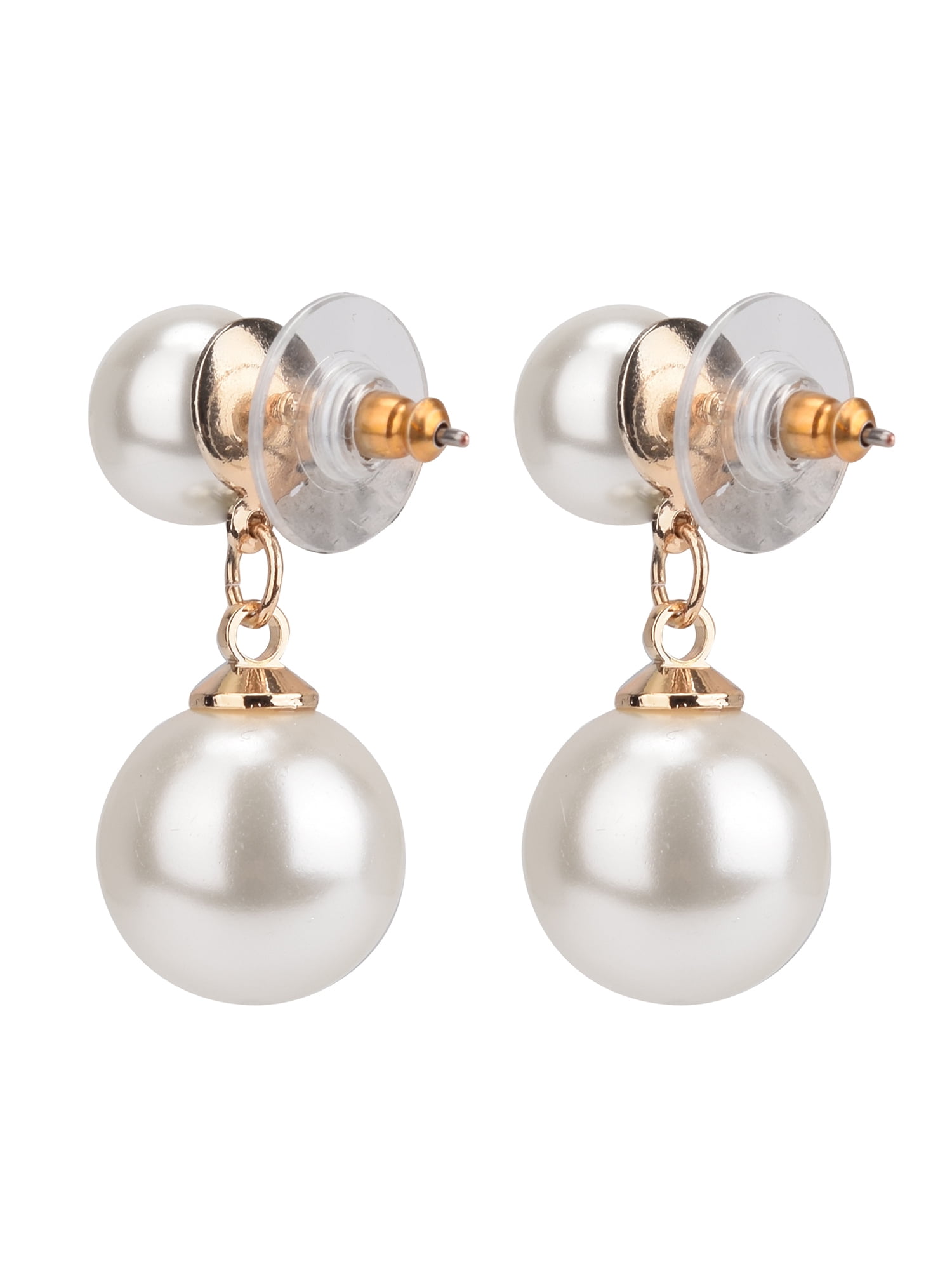 Time and Tru Adult Women's Gold Tone Faux Pearl Drop Metal Earring - Image 2