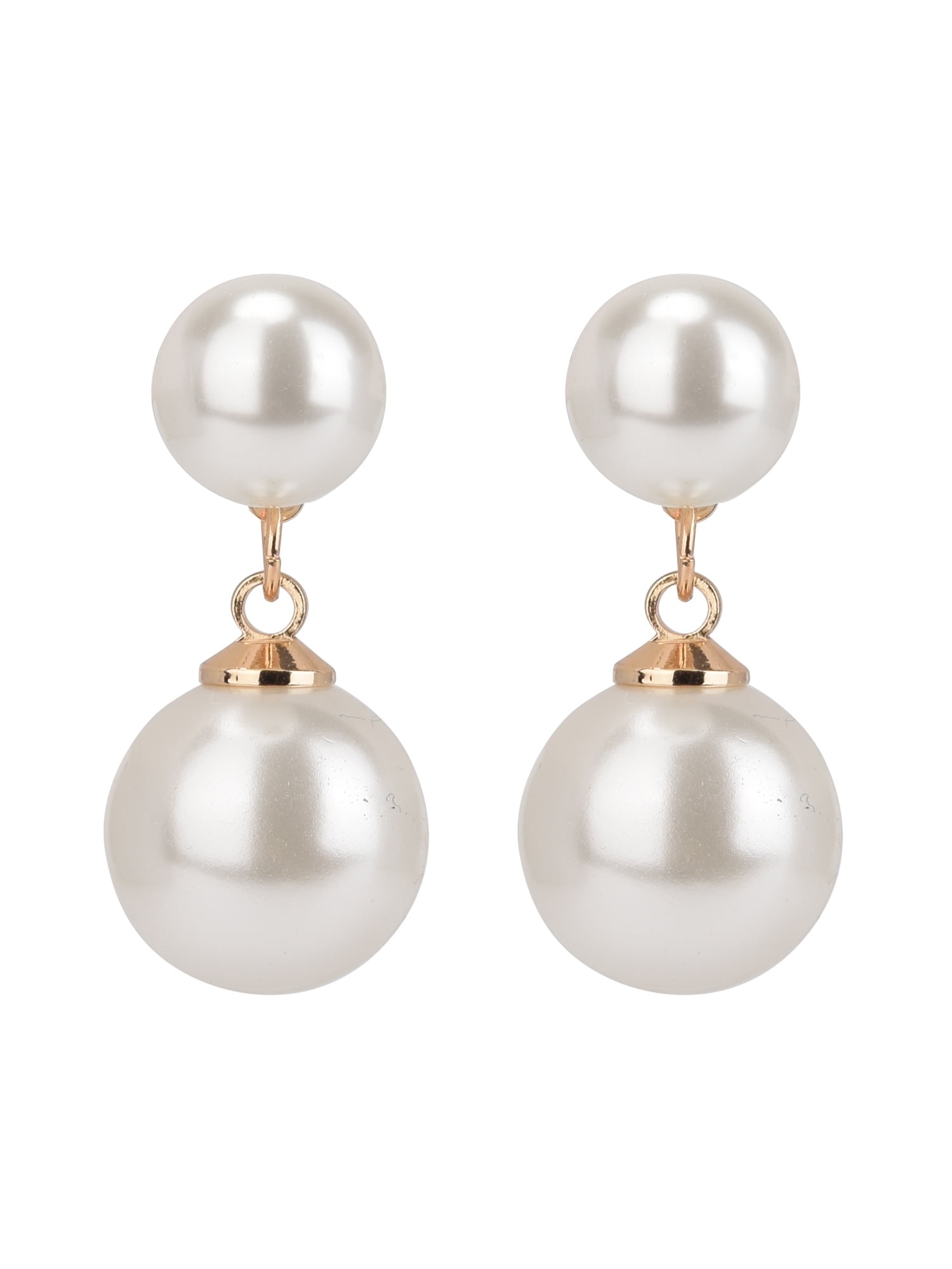 Time and Tru Adult Women's Gold Tone Faux Pearl Drop Metal Earring - Image 3