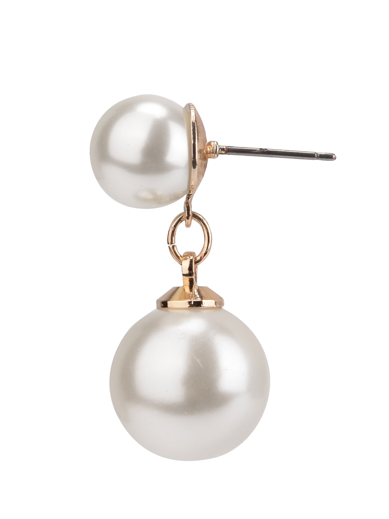 Time and Tru Adult Women's Gold Tone Faux Pearl Drop Metal Earring - Image 4