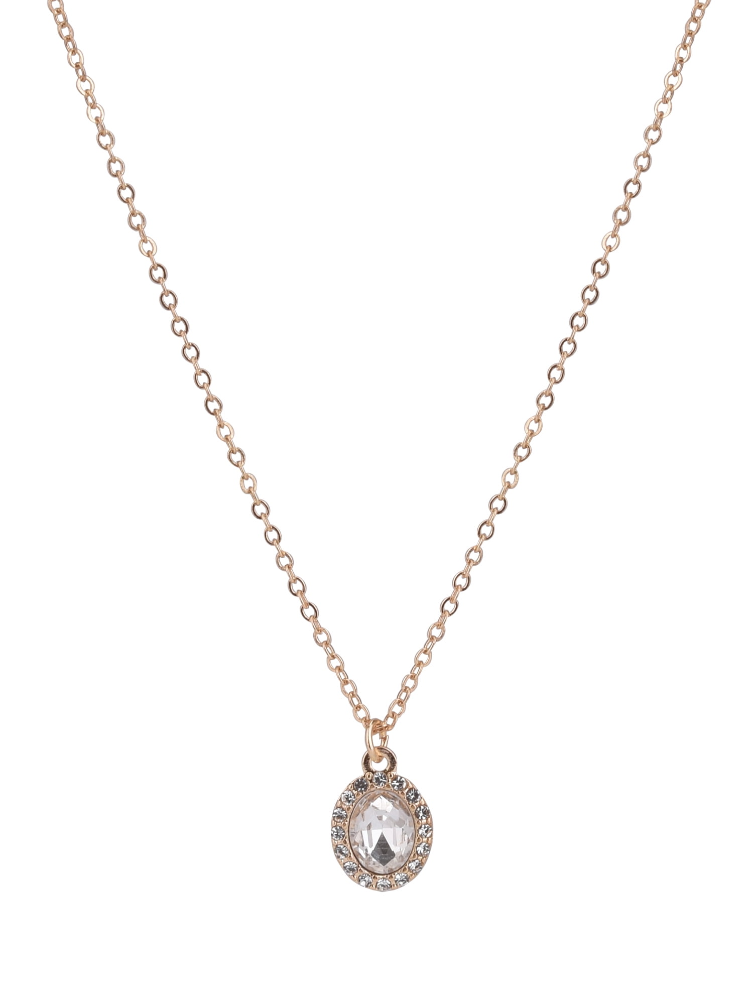 Time and Tru Adult Women's Gold Tone Oval Halo Crystal Delicate Metal Pendant Necklace - Image 2