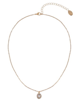 Time and Tru Adult Women's Gold Tone Oval Halo Crystal Delicate Metal Pendant Necklace
