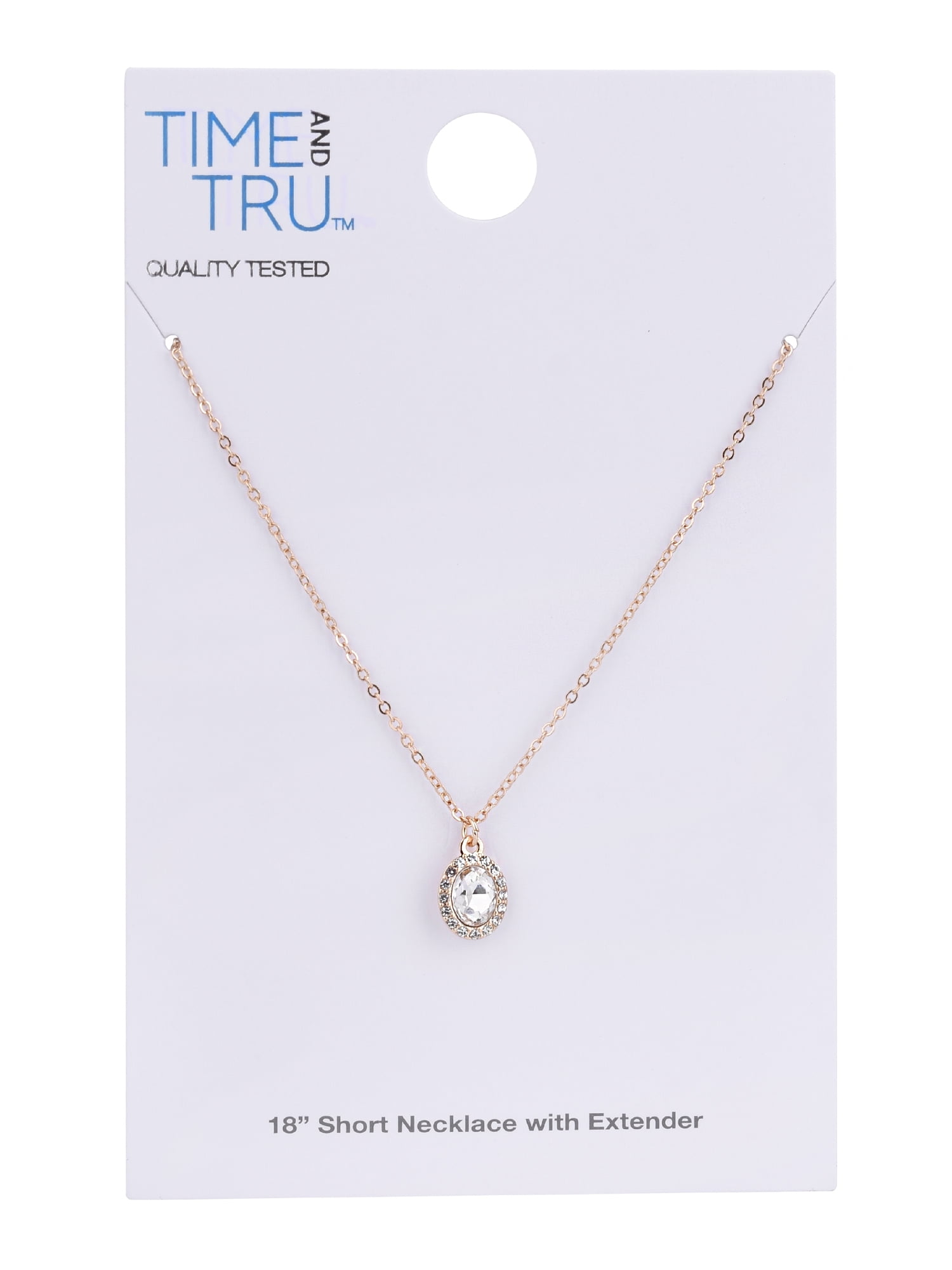 Time and Tru Adult Women's Gold Tone Oval Halo Crystal Delicate Metal Pendant Necklace - Image 3