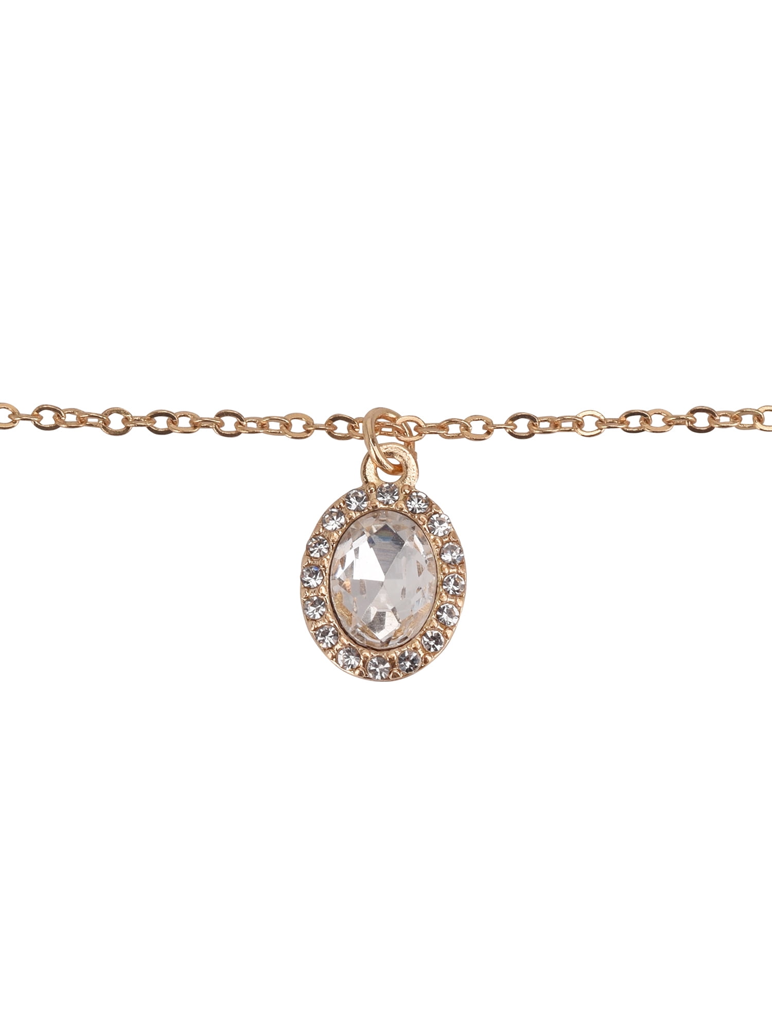 Time and Tru Adult Women's Gold Tone Oval Halo Crystal Delicate Metal Pendant Necklace - Image 5