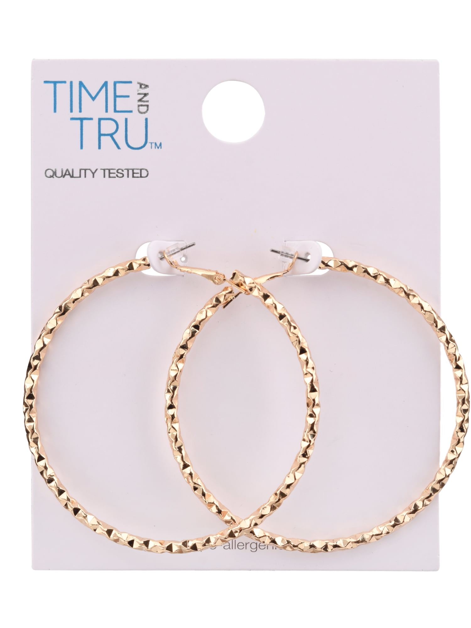 Time and Tru Adult Women's Gold Tone Textured Metal Hoop Earring - Image 2