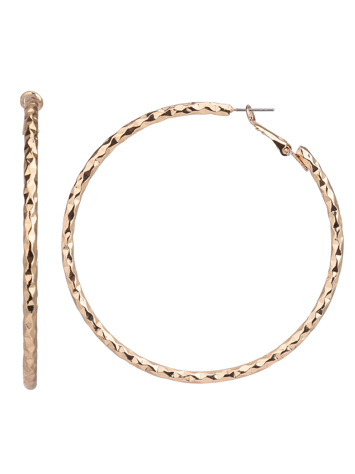 Time and Tru Adult Women's Gold Tone Textured Metal Hoop Earring - Image 5