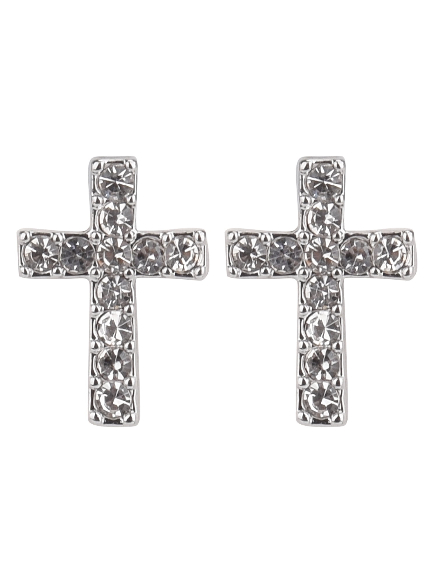 Time and Tru Adult Women's Silver Tone Crystal Cross Post Metal Earring - Image 2