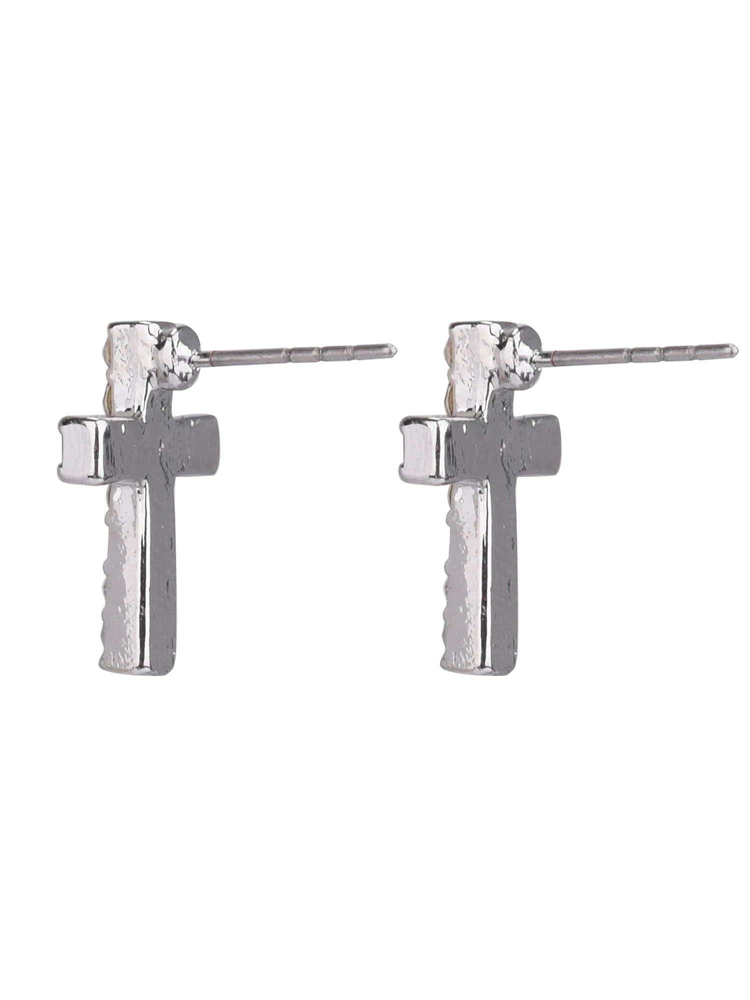 Time and Tru Adult Women's Silver Tone Crystal Cross Post Metal Earring - Image 4