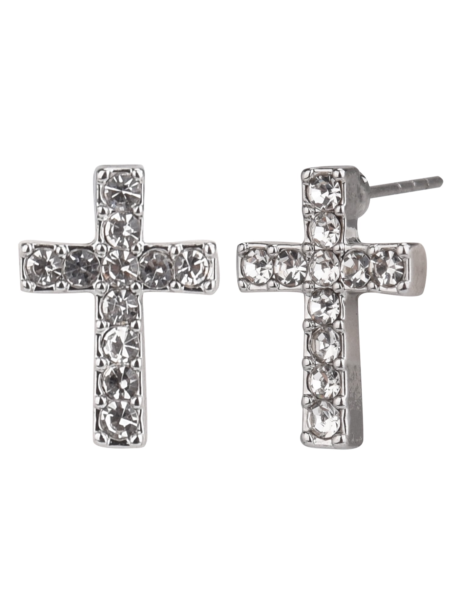 Time and Tru Adult Women's Silver Tone Crystal Cross Post Metal Earring