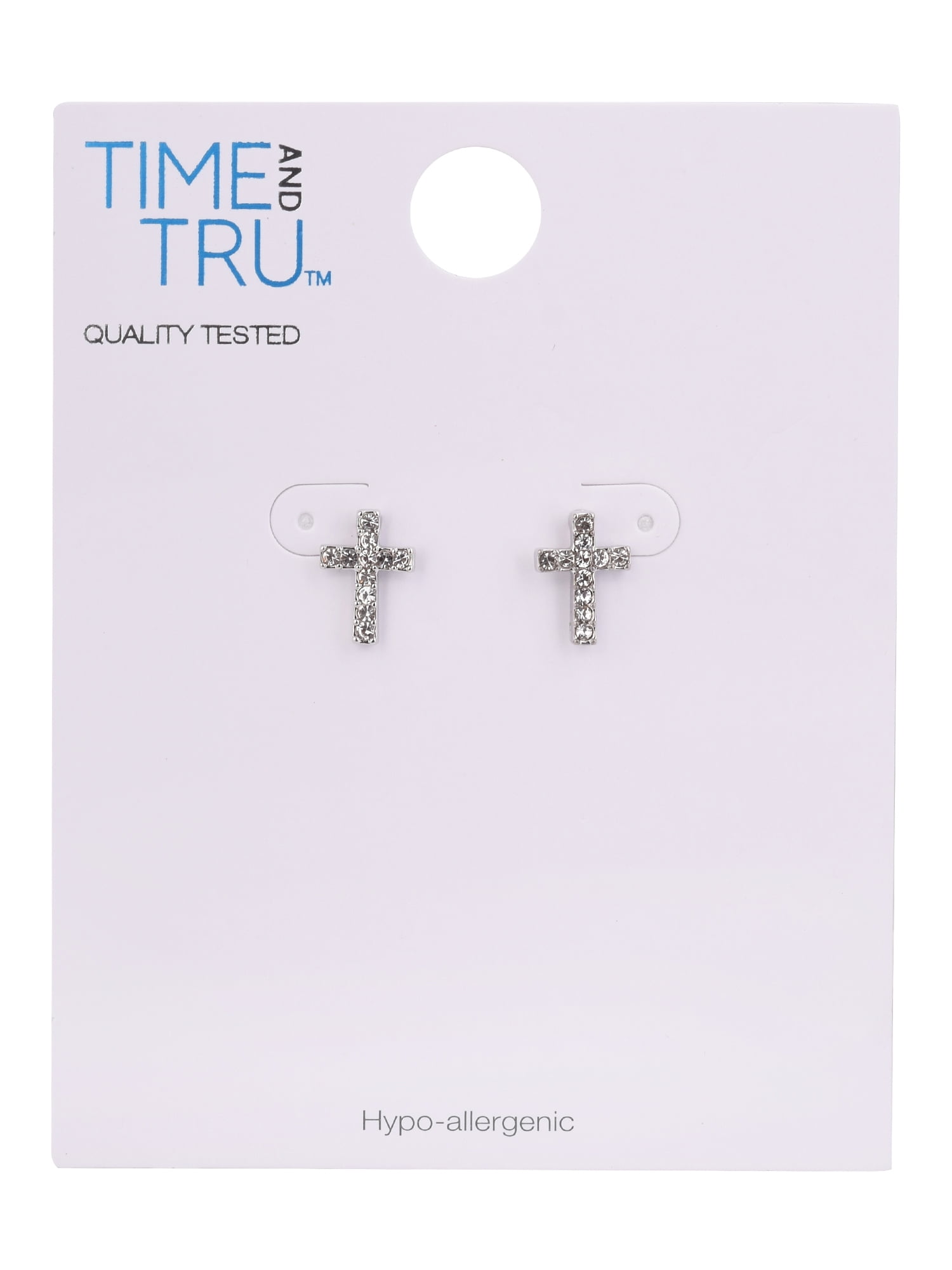 Time and Tru Adult Women's Silver Tone Crystal Cross Post Metal Earring - Image 5