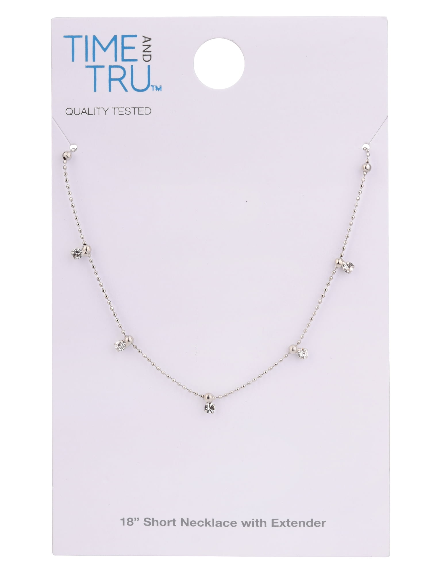 Time and Tru Adult Women's Silver Tone Crystal Dangle Delicate Metal Necklace - Image 2