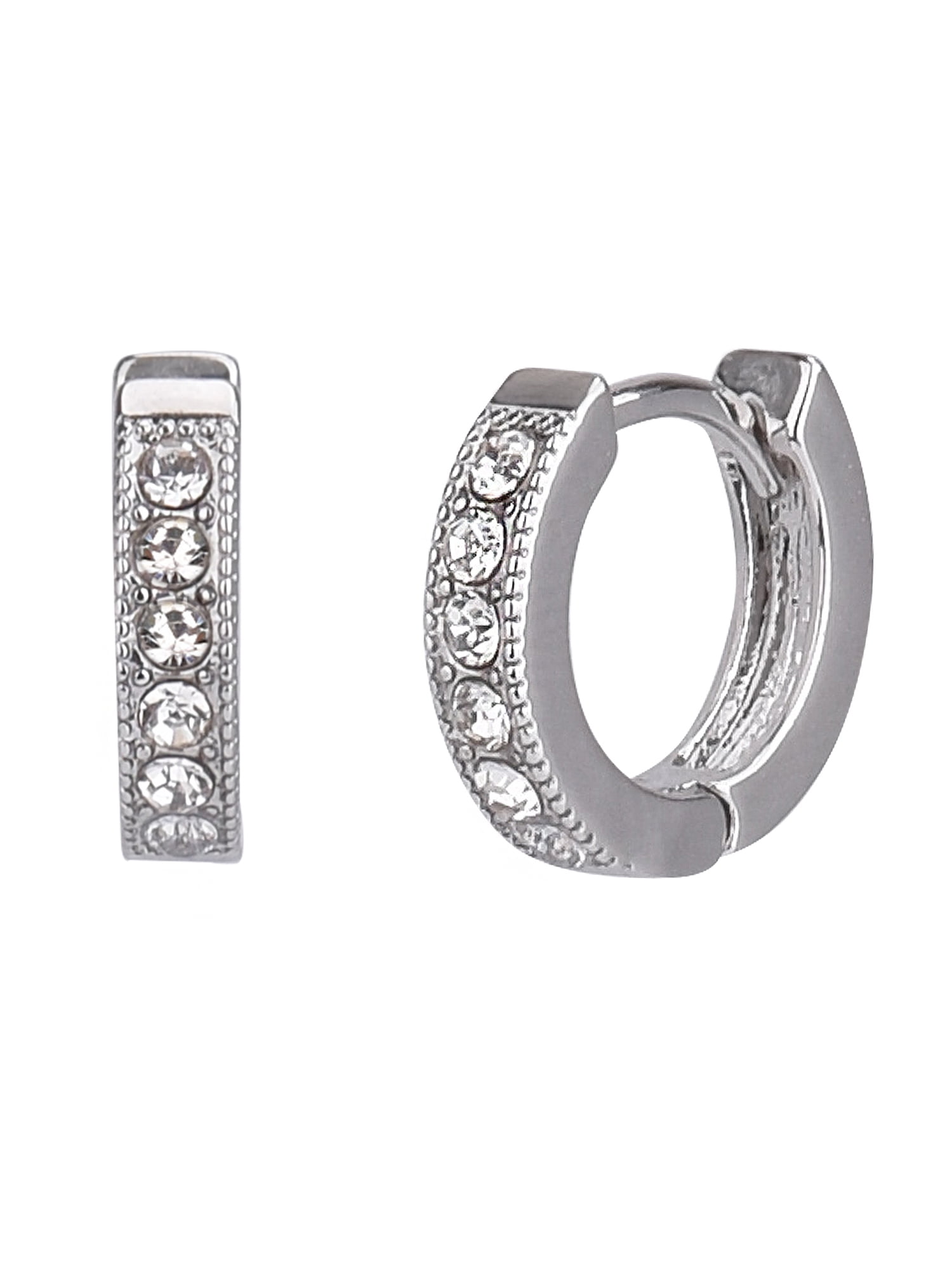 Time and Tru Adult Women's Silver Tone Crystal Huggie Metal Earring