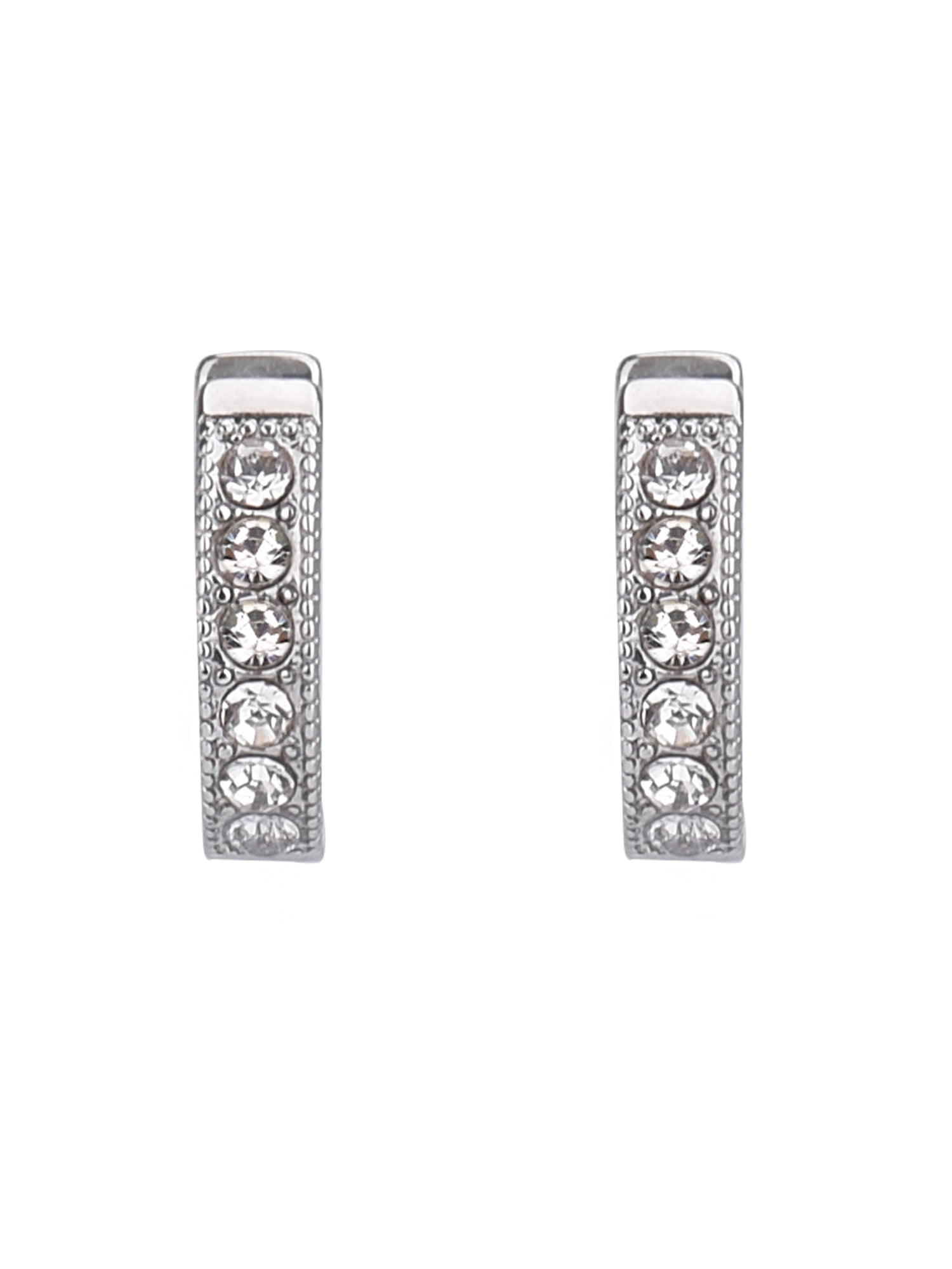 Time and Tru Adult Women's Silver Tone Crystal Huggie Metal Earring - Image 2