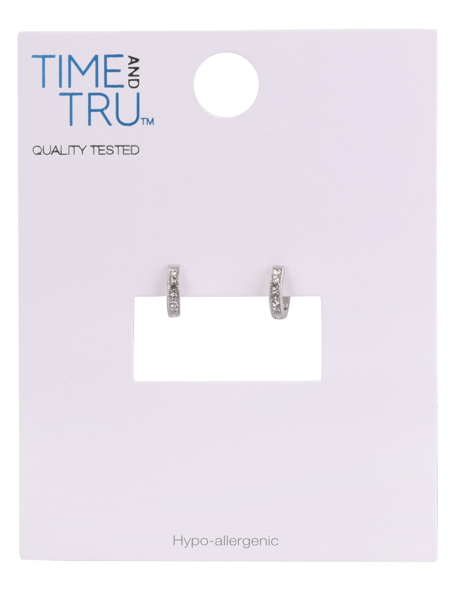 Time and Tru Adult Women's Silver Tone Crystal Huggie Metal Earring - Image 5