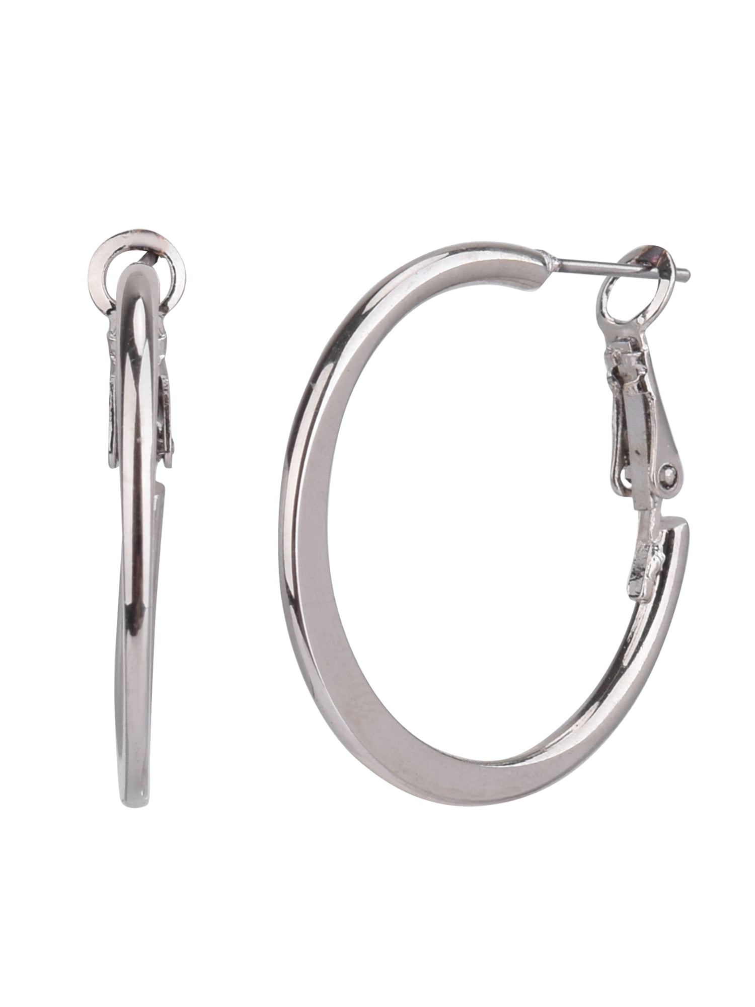 Time and Tru Adult Women's Silver Tone Knife Edge Metal Hoop Earring