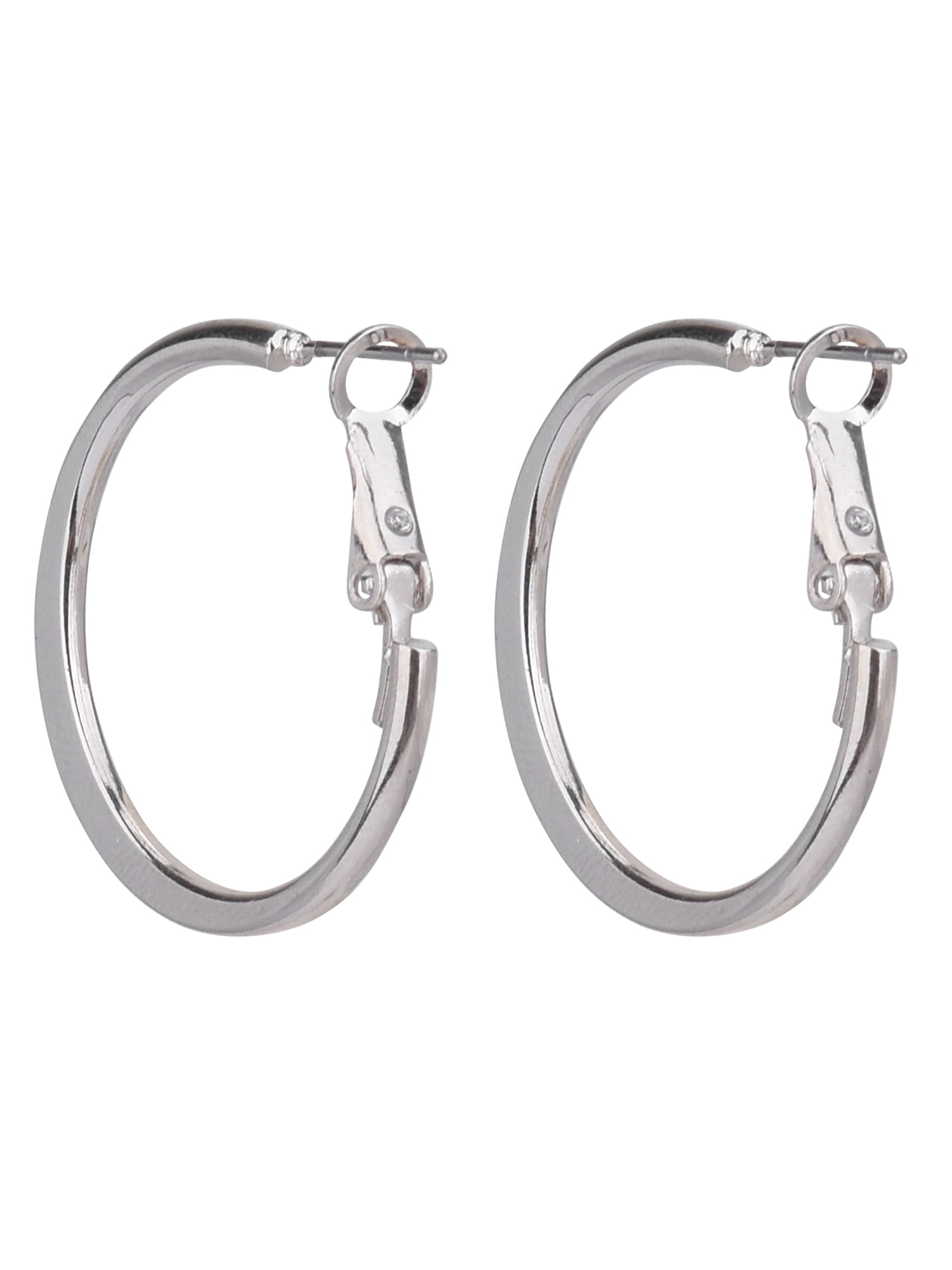 Time and Tru Adult Women's Silver Tone Knife Edge Metal Hoop Earring - Image 4