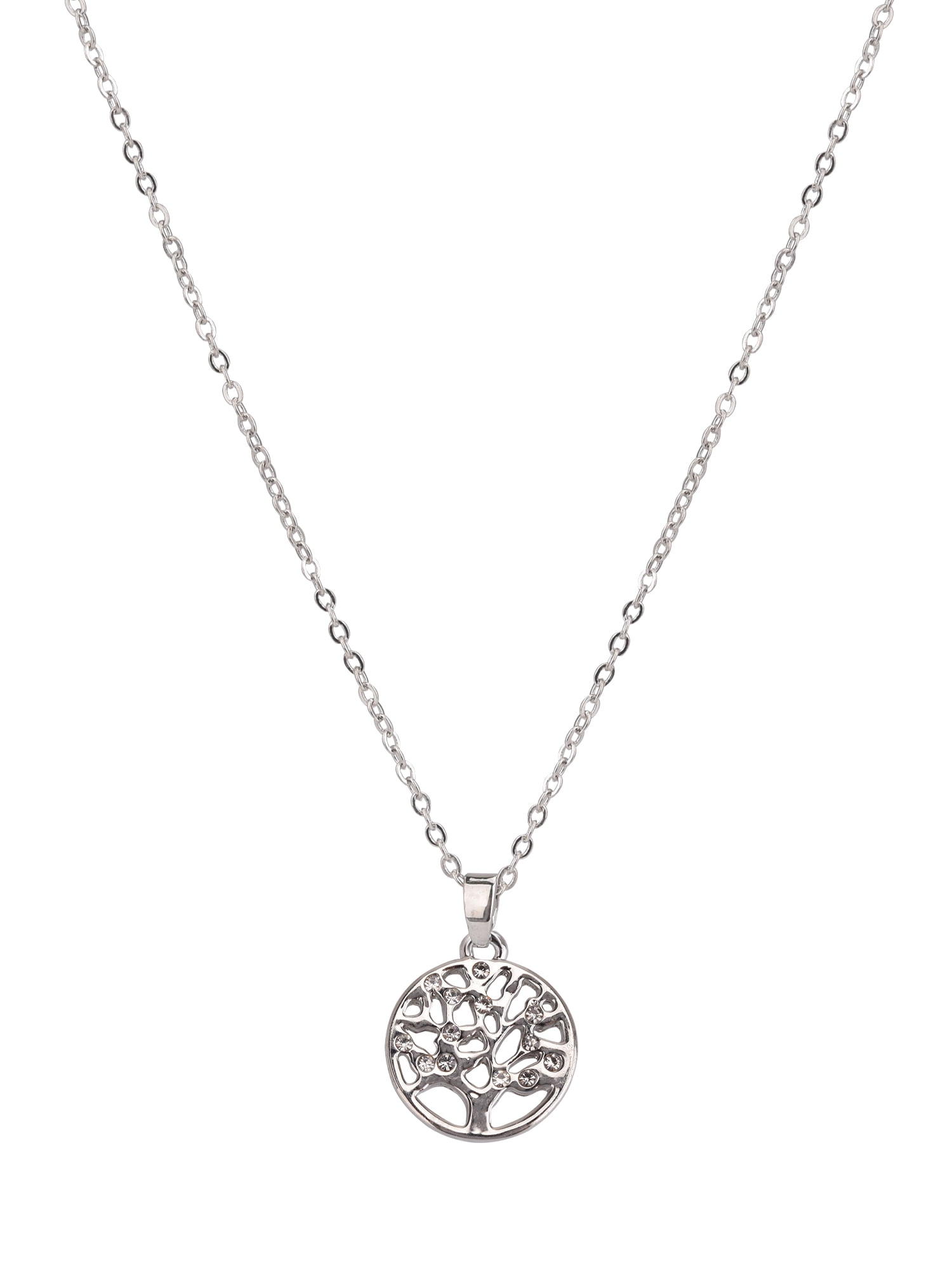 Time and Tru Adult Women's Silver Tone Tree of Life Crystal Metal Pendant Necklace - Image 4