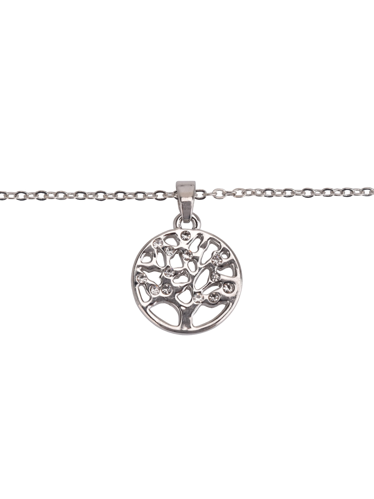 Time and Tru Adult Women's Silver Tone Tree of Life Crystal Metal Pendant Necklace - Image 2