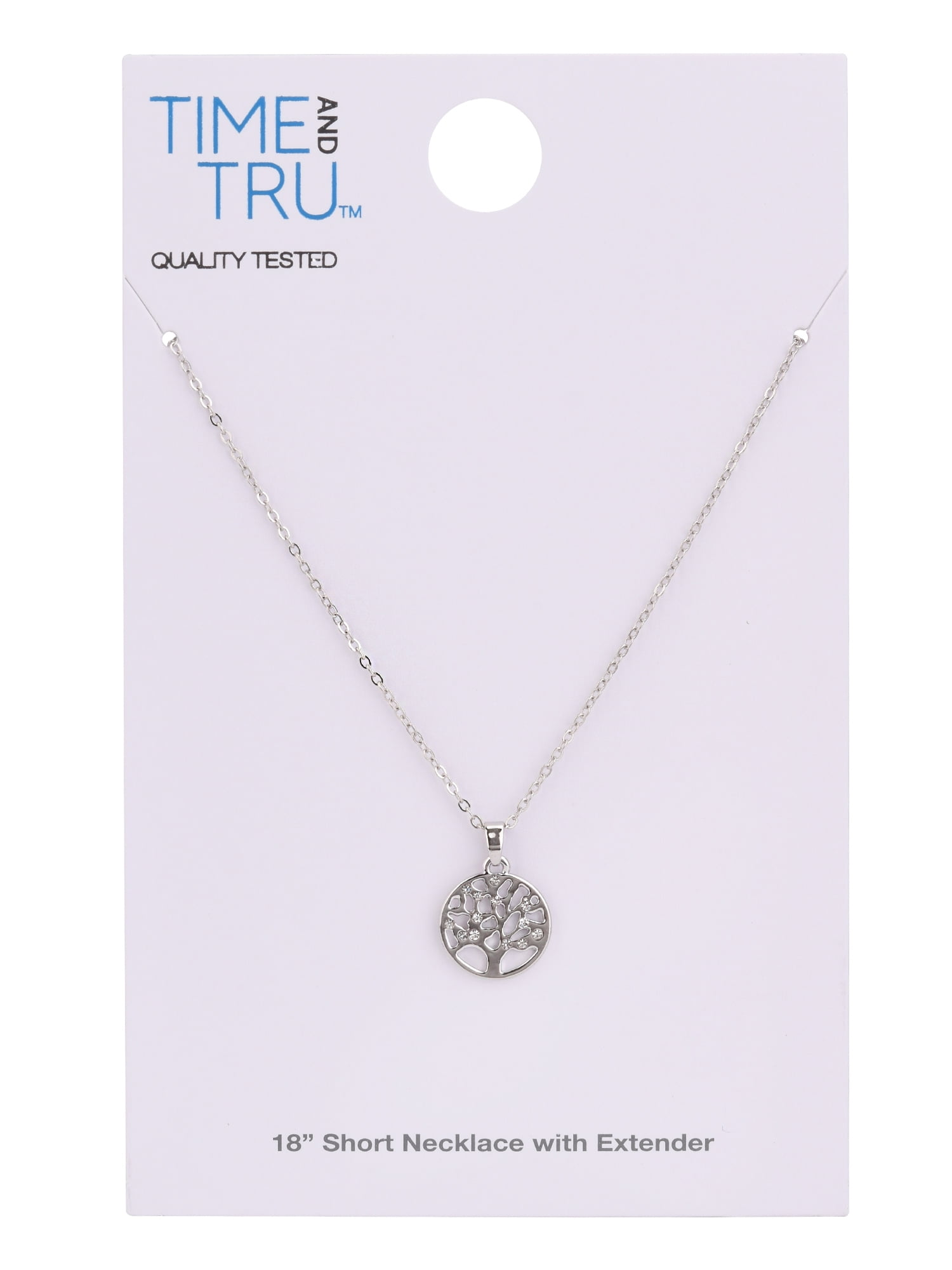 Time and Tru Adult Women's Silver Tone Tree of Life Crystal Metal Pendant Necklace - Image 5