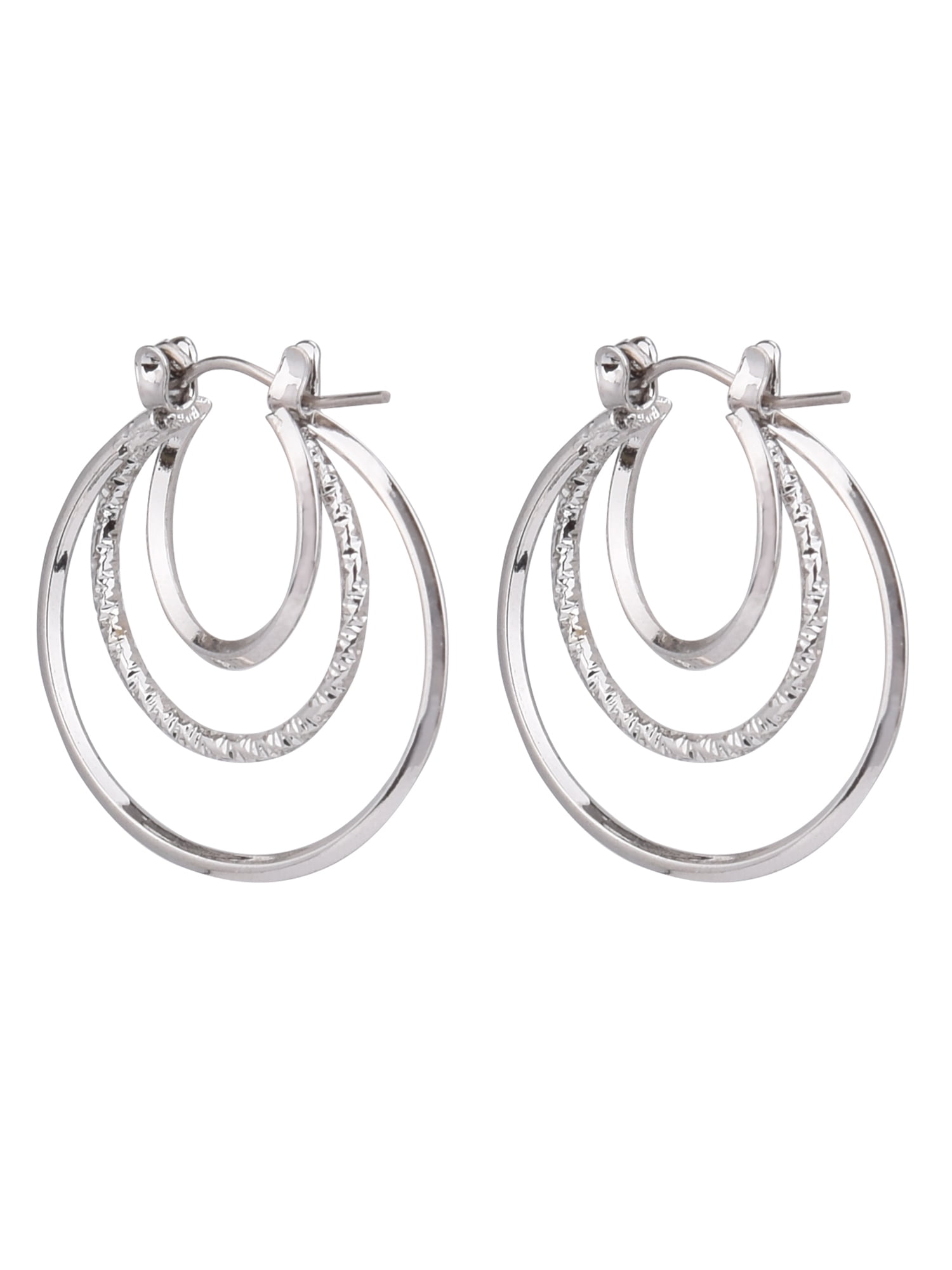 Time and Tru Adult Women's Silver Tone Twist Metal Hoop Earring - Image 3