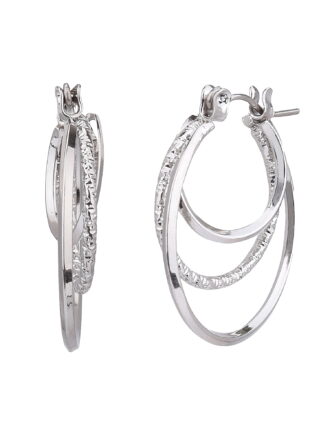 Time and Tru Adult Women's Silver Tone Twist Metal Hoop Earring
