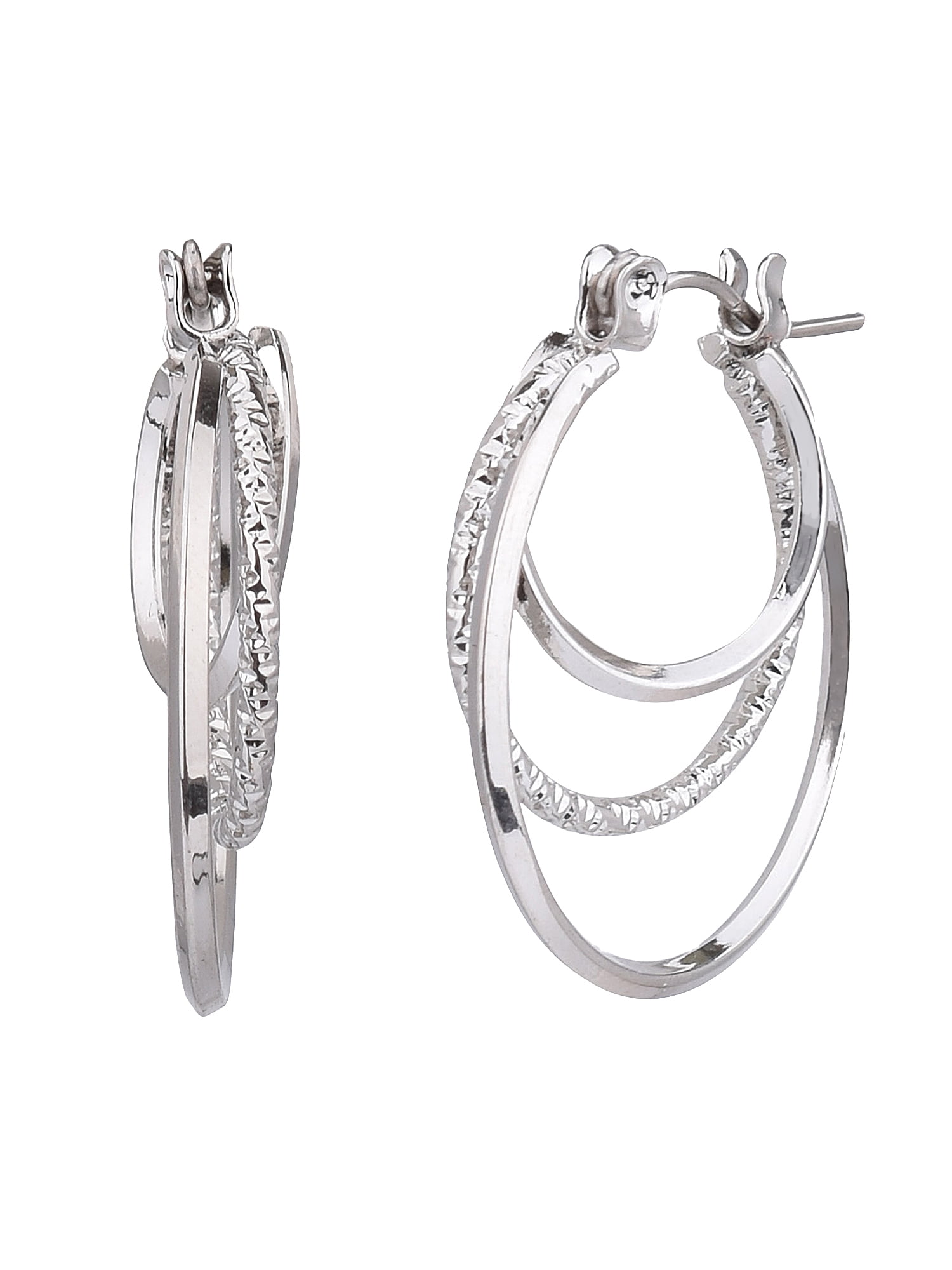Time and Tru Adult Women's Silver Tone Twist Metal Hoop Earring