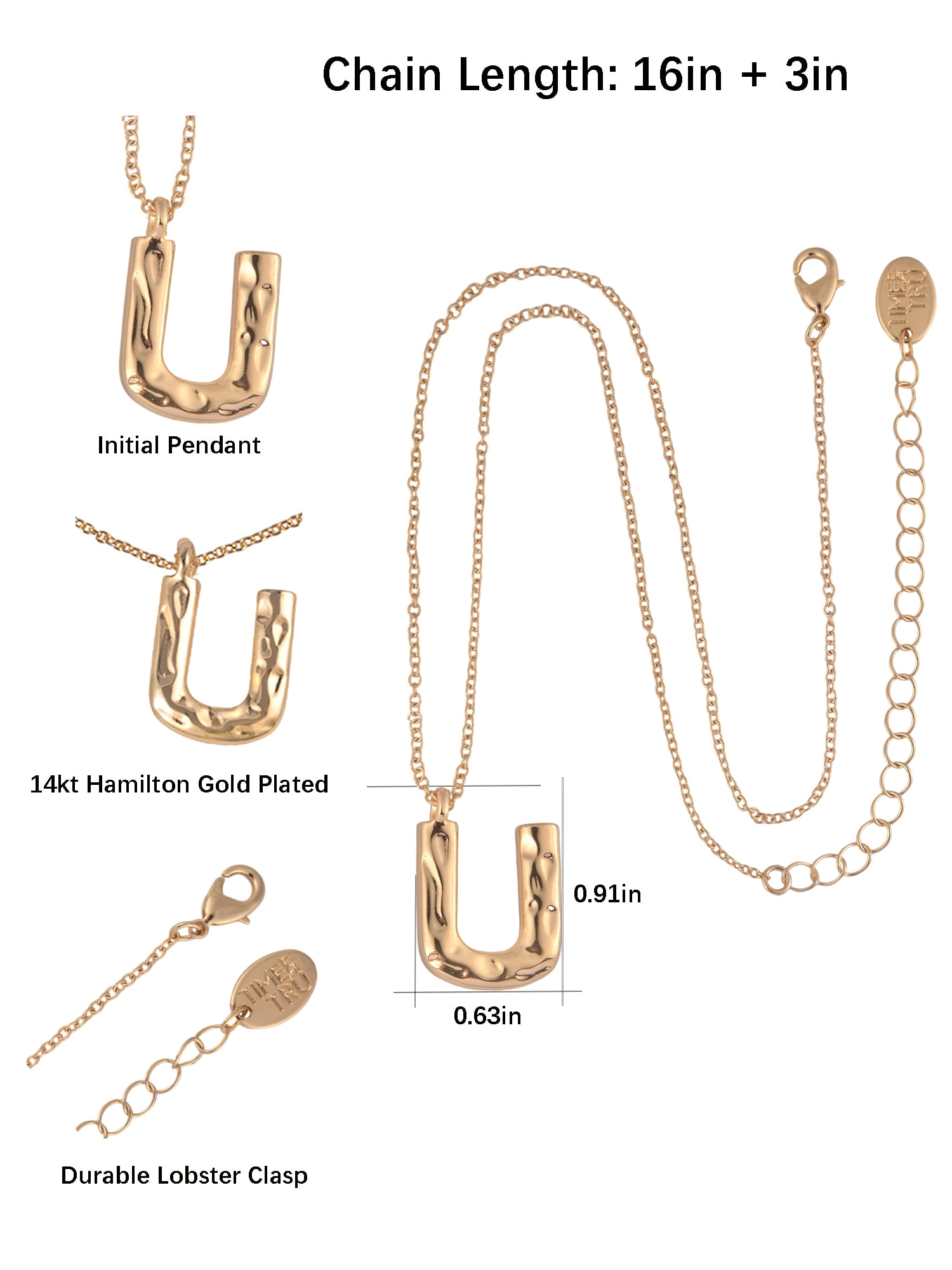 Time and Tru Goldtone Hammered Initial "U" Pendant Necklace - Image 2
