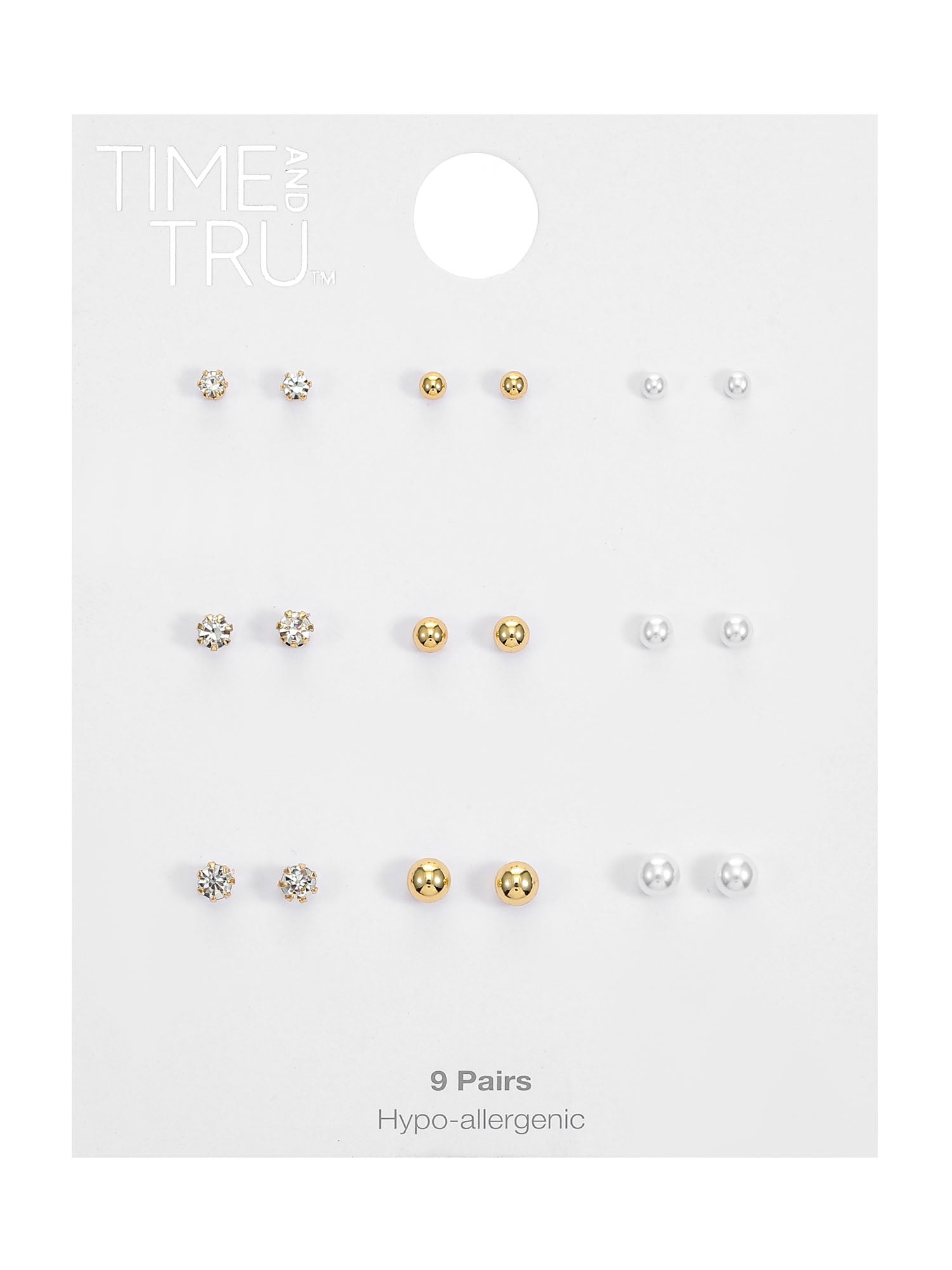 Time and Tru Goldtone Pearl Stud Earrings Set for Women, 4.30 x 2.30 x 0.50 inches - Image 2