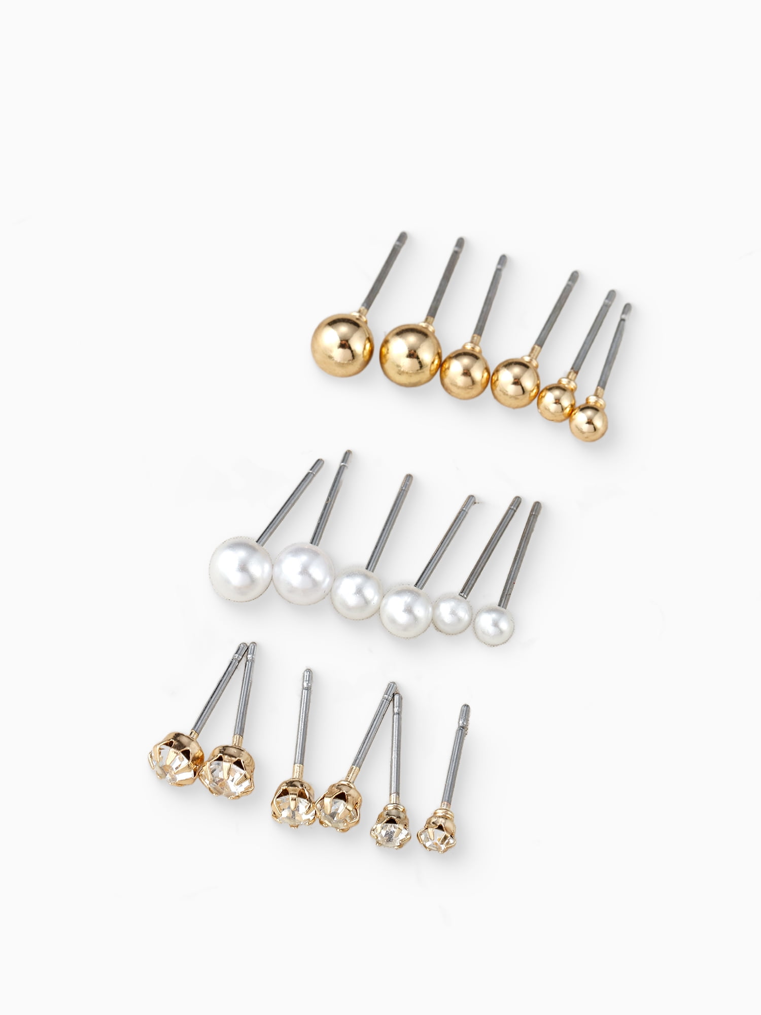 Time and Tru Goldtone Pearl Stud Earrings Set for Women, 4.30 x 2.30 x 0.50 inches - Image 4