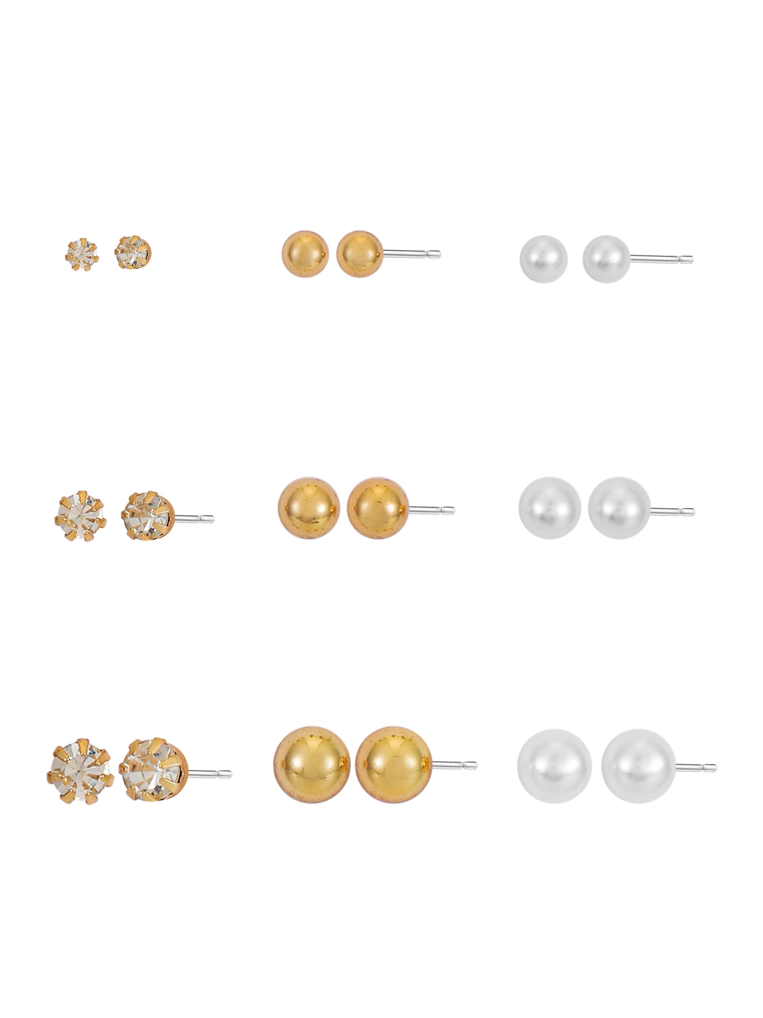 Time and Tru Goldtone Pearl Stud Earrings Set for Women, 4.30 x 2.30 x 0.50 inches