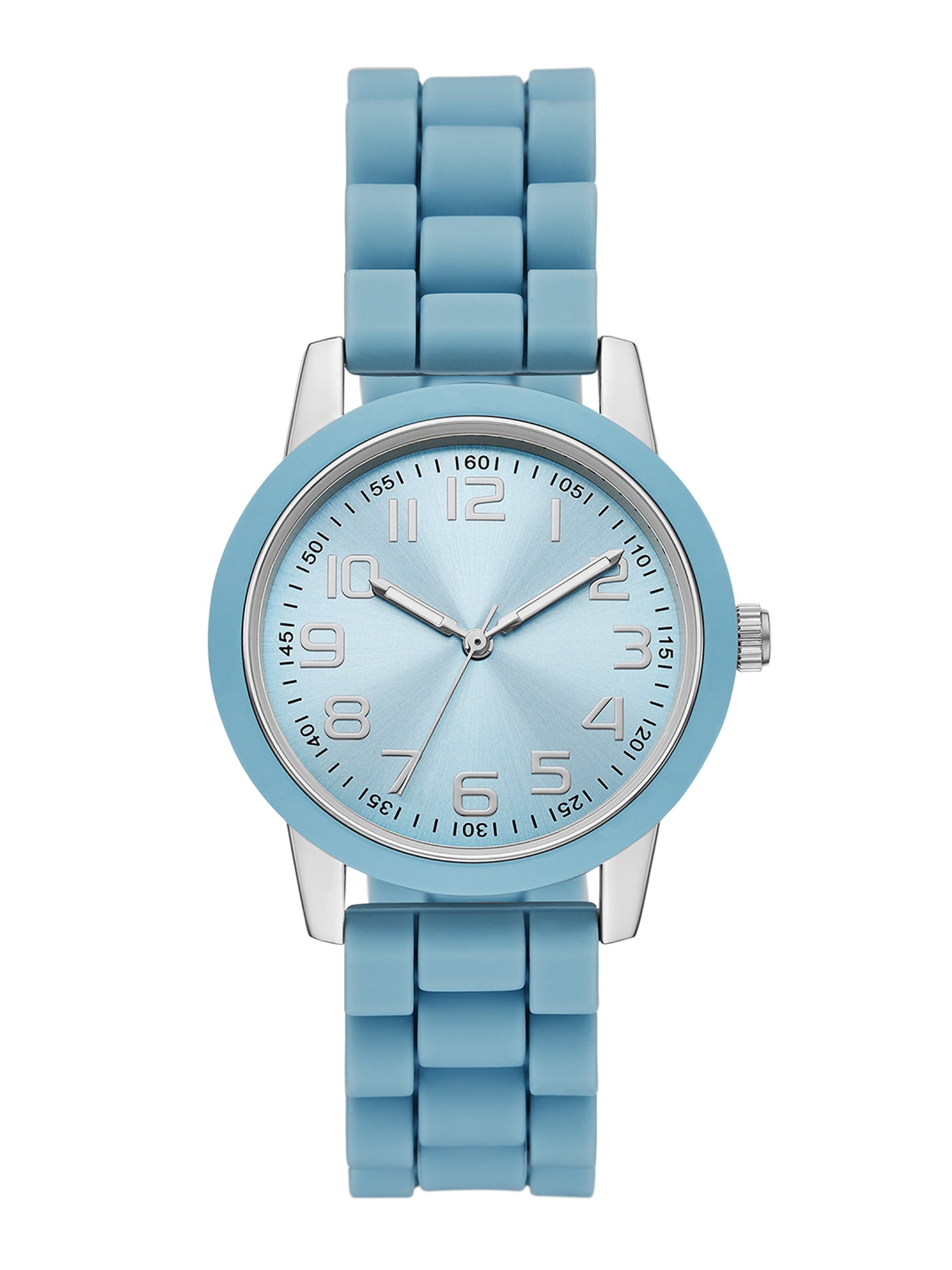 Time and Tru Ladies' Watch with Silver Round Case, Light Blue Bezel, Light Blue Sunray Dial and Light Blue Soft Silicone Strap (FMDOTT107)