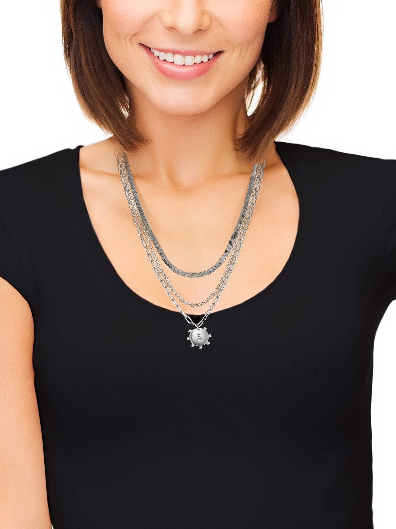 Time and Tru Silvertone Necklace, 3 Piece, Initial A - Image 3
