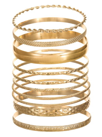 Time and Tru Textured Gold-Tone Bangle Bracelets Fashion Jewelry, Gold-Tone, (10-Inch), [Gift Box]