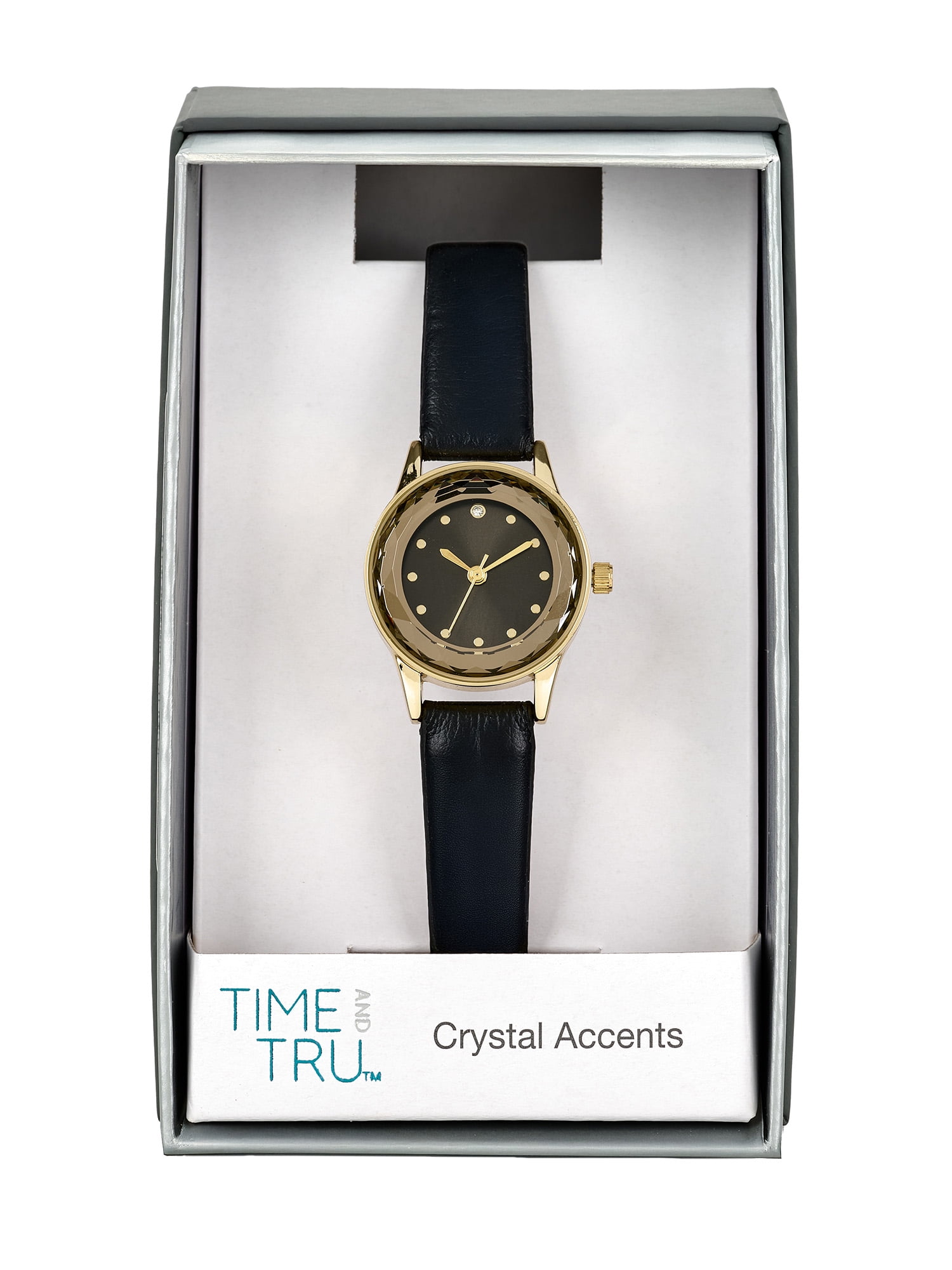 Time and Tru Women's Adult Gold Tone Cushion Case Watch with Faceted Bezel - Image 4