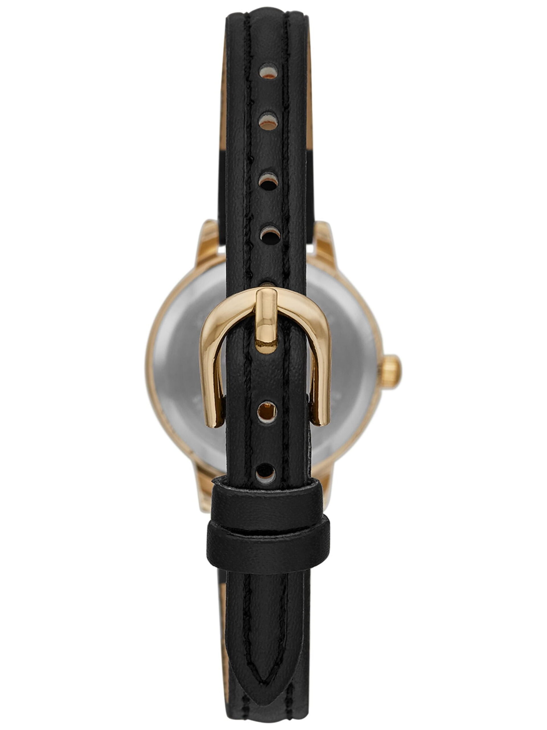Time and Tru Women's Analog Wristwatch, Gold Tone Round Case, Silver Tone Easy Read Dial, Black Faux Leather Strap (FMDOTT022) - Image 3