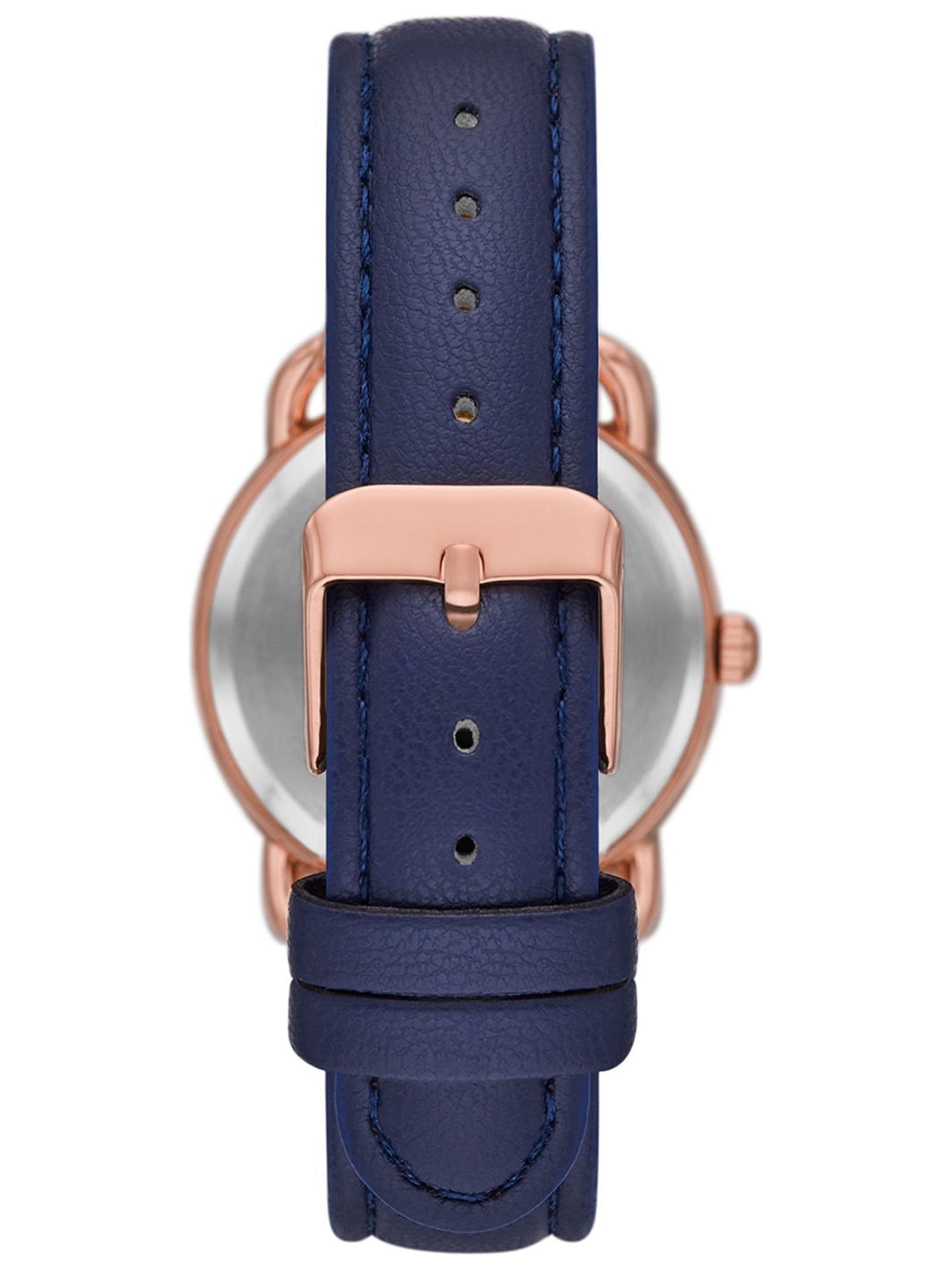 Time and Tru Women's Analog Wristwatch; Rose Gold Tone Round Case, Rose Gold Textured Easy Read Dial, Blue Faux Leather Band Watch (FMDOTT067) - Image 2