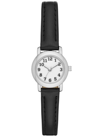 Time and Tru Women's Analog Wristwatch: Silver Tone Round Case; Black Faux Leather Strap (FMDOTT009)