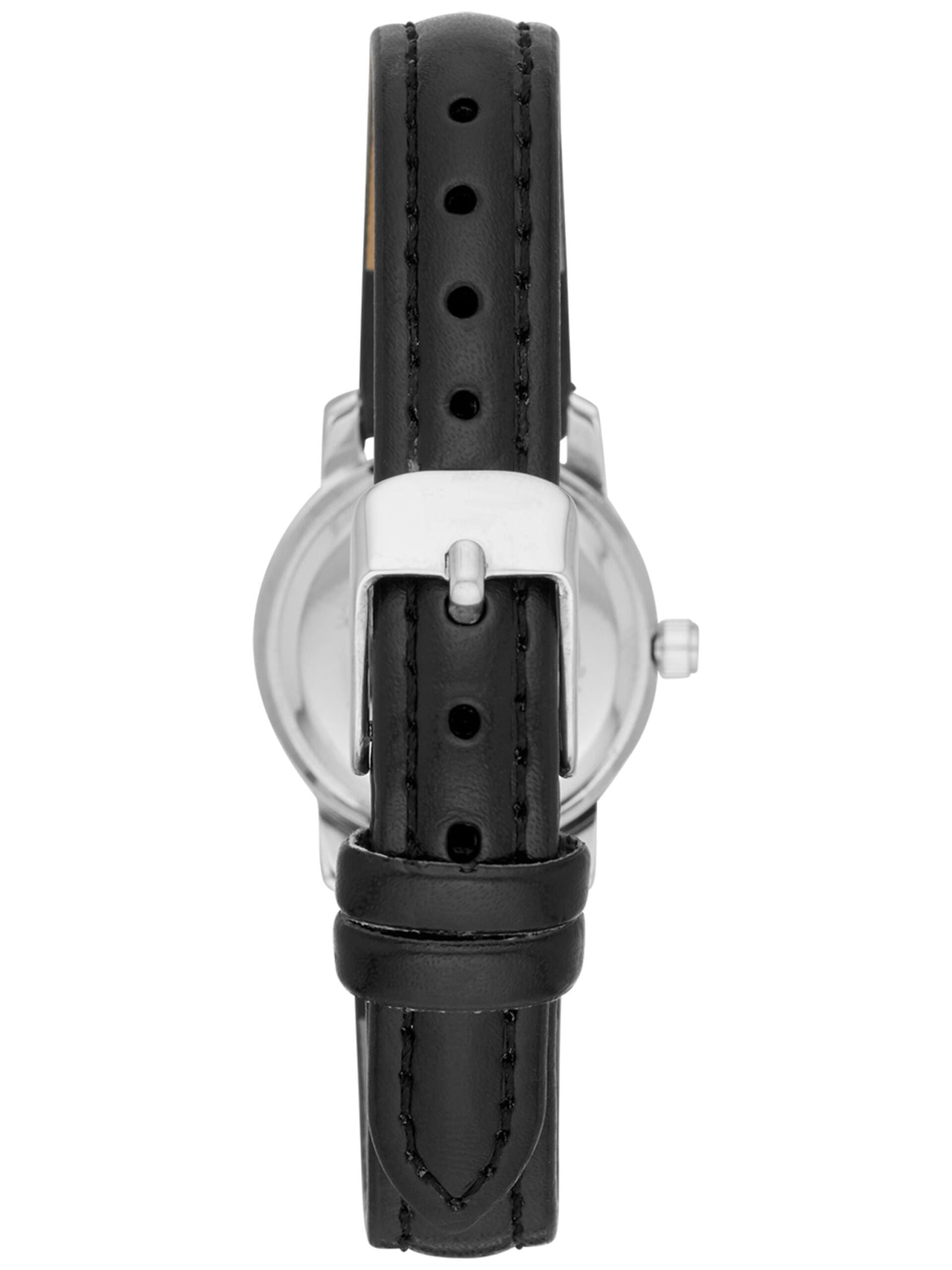 Time and Tru Women's Analog Wristwatch: Silver Tone Round Case; Black Faux Leather Strap (FMDOTT009) - Image 2