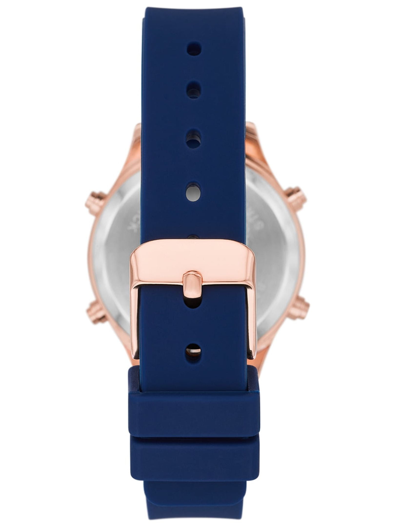 Time and Tru Women's Digital Wristwatch: Rose Gold Tone Round Case, Navy Blue Soft Silicone Band (FMDOTT085) - Image 3