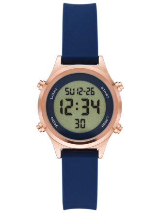Time and Tru Women's Digital Wristwatch: Rose Gold Tone Round Case, Navy Blue Soft Silicone Band (FMDOTT085)