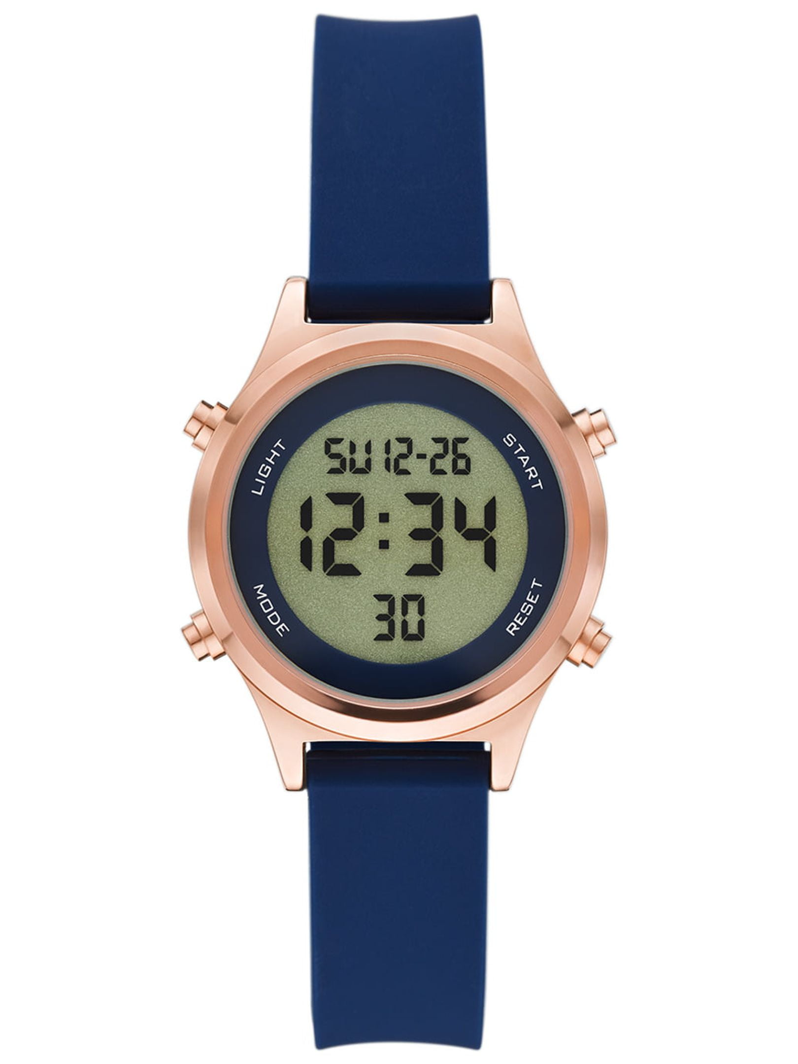 Time and Tru Women's Digital Wristwatch: Rose Gold Tone Round Case, Navy Blue Soft Silicone Band (FMDOTT085)