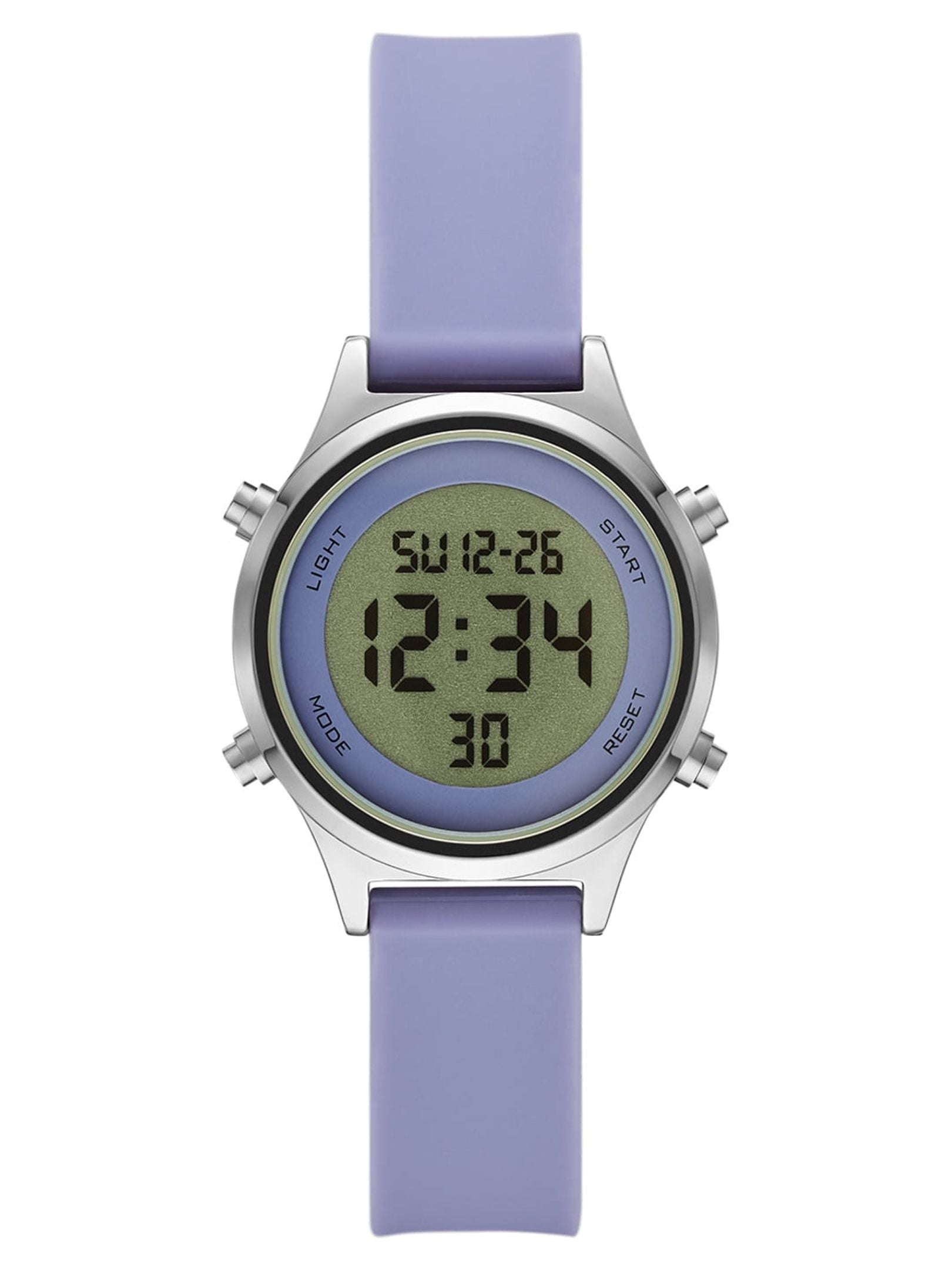 Time and Tru Women's Digital Wristwatch: Silver Tone Round Case, Lavender Soft Silicone Band (FMDOTT068)