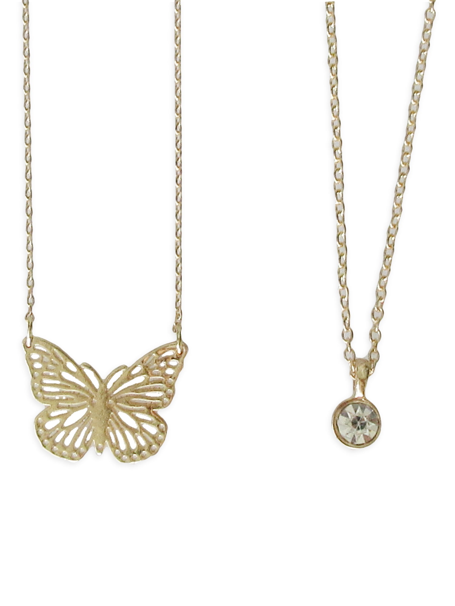 Time and Tru Women's Gold Tone Butterfly and Pendant Necklace Set, 2 Pieces - Image 2