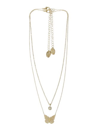 Time and Tru Women's Gold Tone Butterfly and Pendant Necklace Set, 2 Pieces