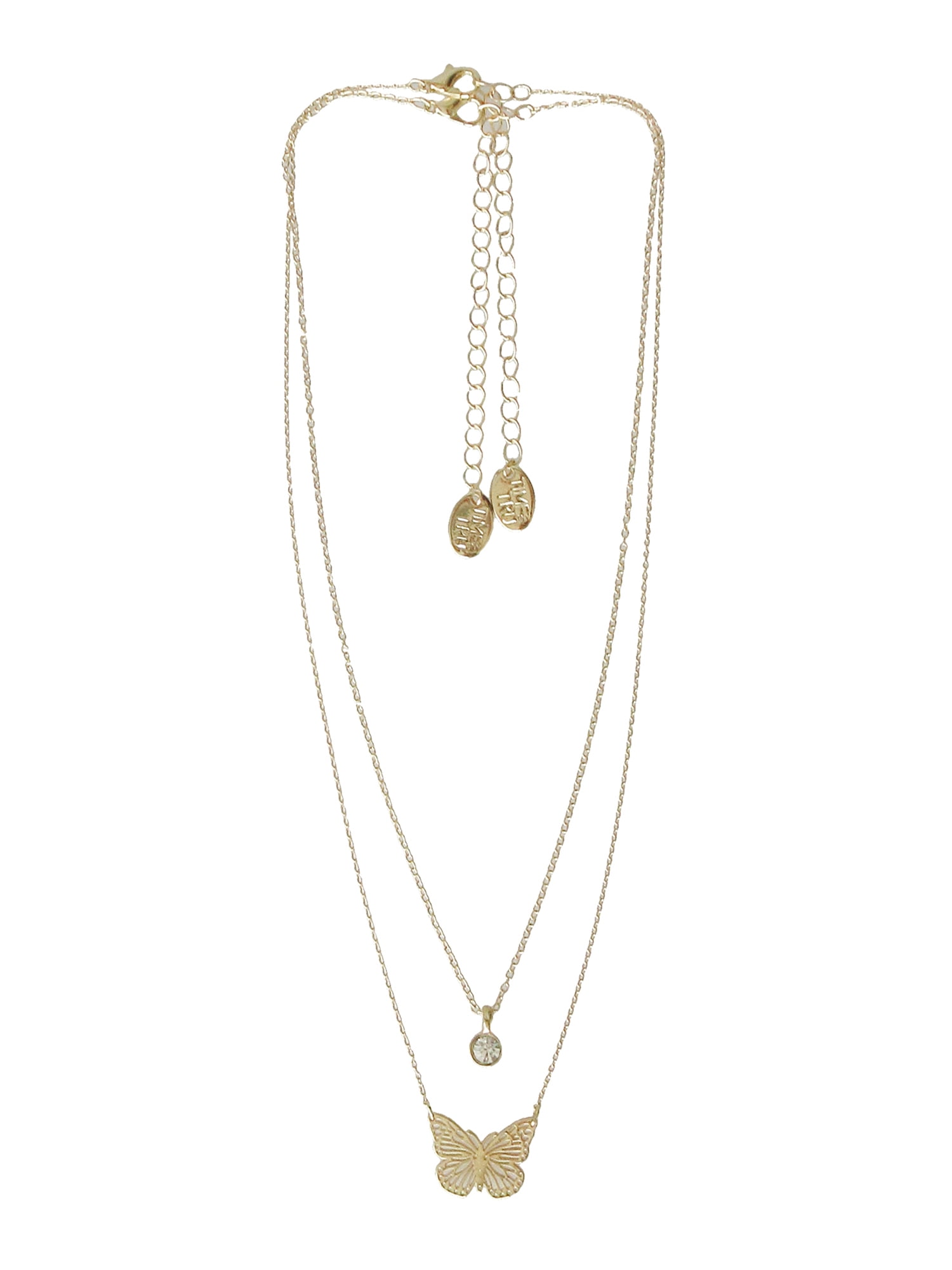 Time and Tru Women's Gold Tone Butterfly and Pendant Necklace Set, 2 Pieces