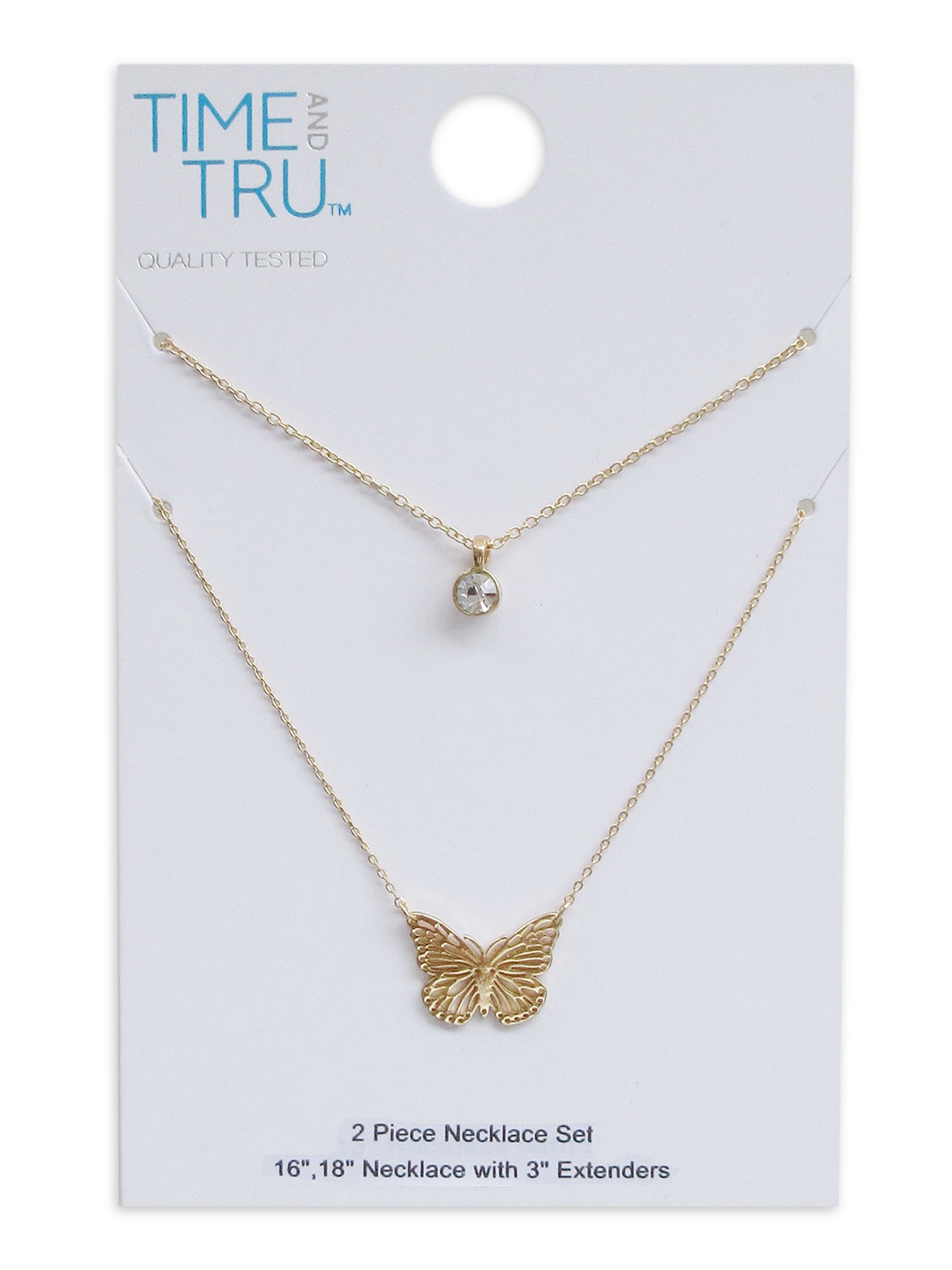 Time and Tru Women's Gold Tone Butterfly and Pendant Necklace Set, 2 Pieces - Image 3