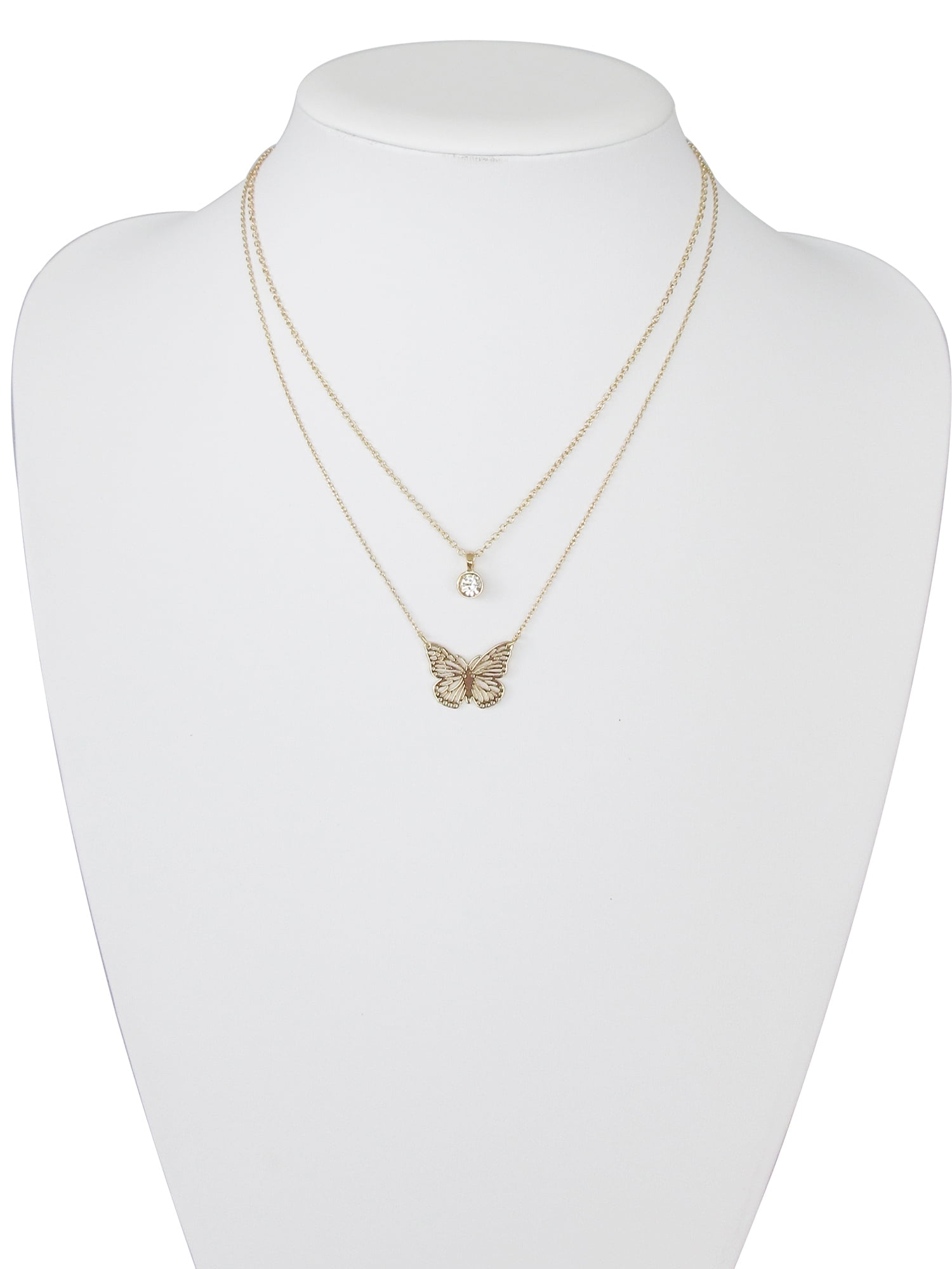 Time and Tru Women's Gold Tone Butterfly and Pendant Necklace Set, 2 Pieces - Image 4