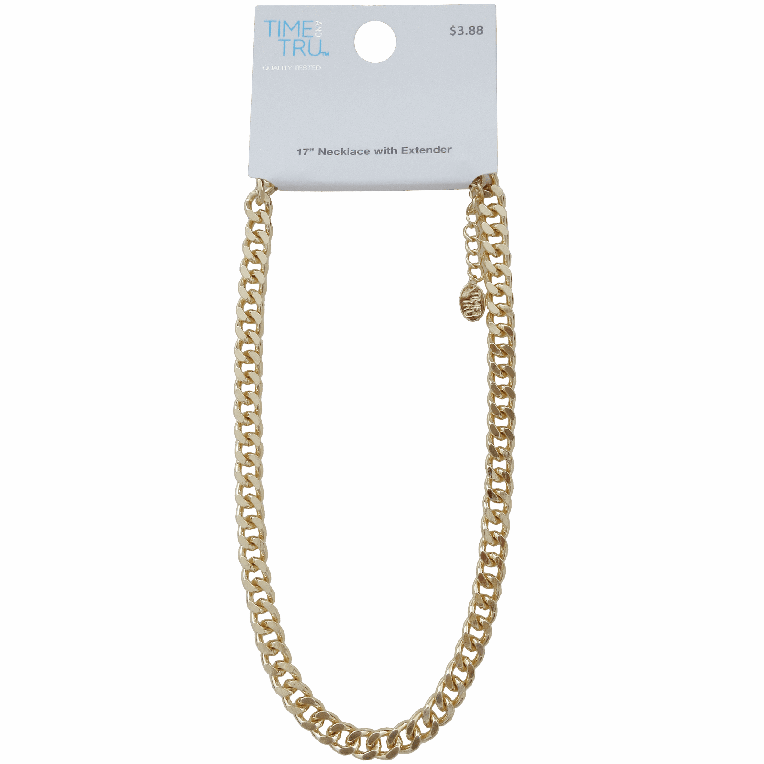 Time and Tru Women's Gold Tone Chunky Curb Chain Necklace 17" with Extender - Image 3