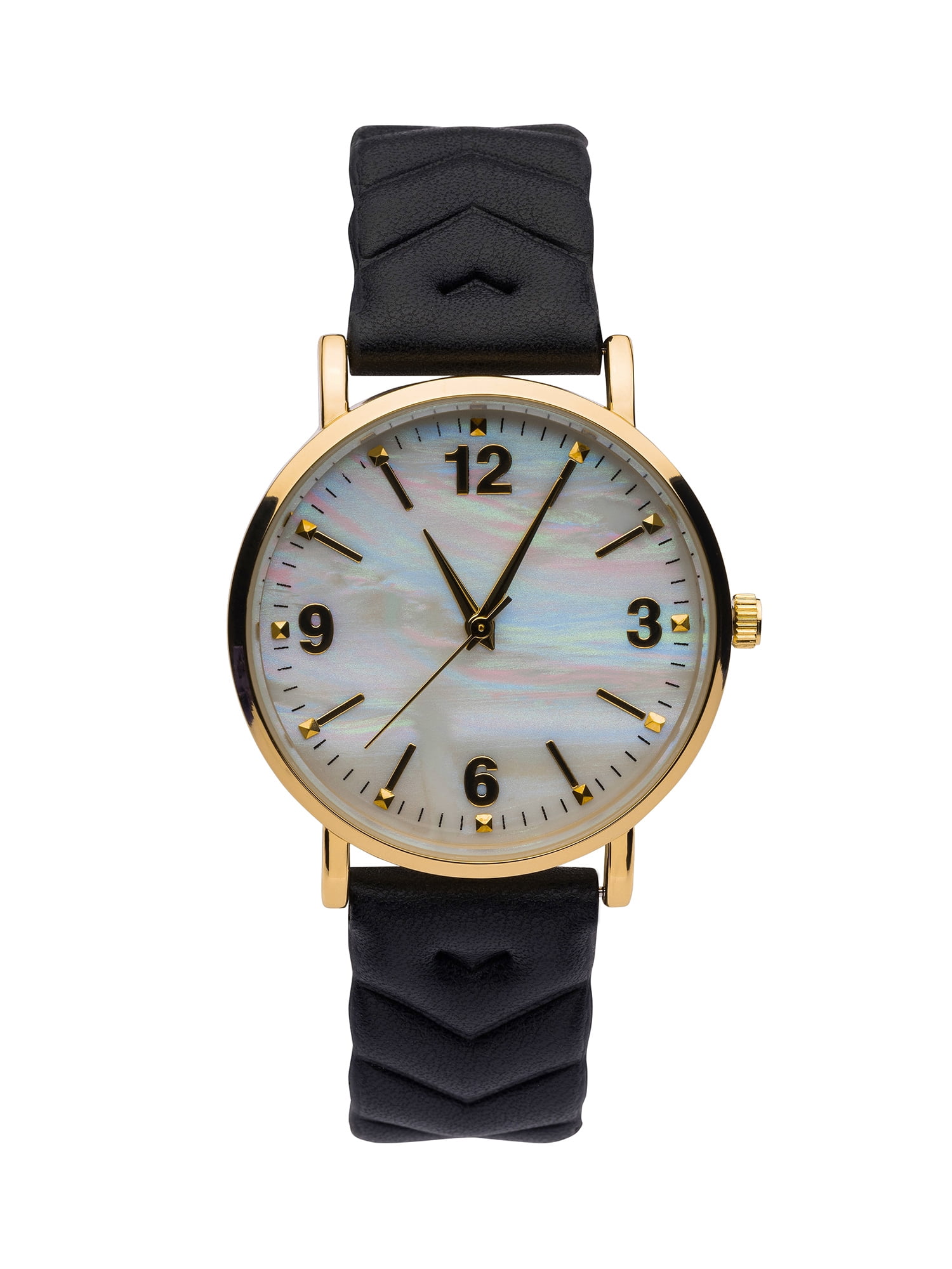 Time and Tru Women's Gold Tone Round Watch with Faux Mother of Pearl Dial