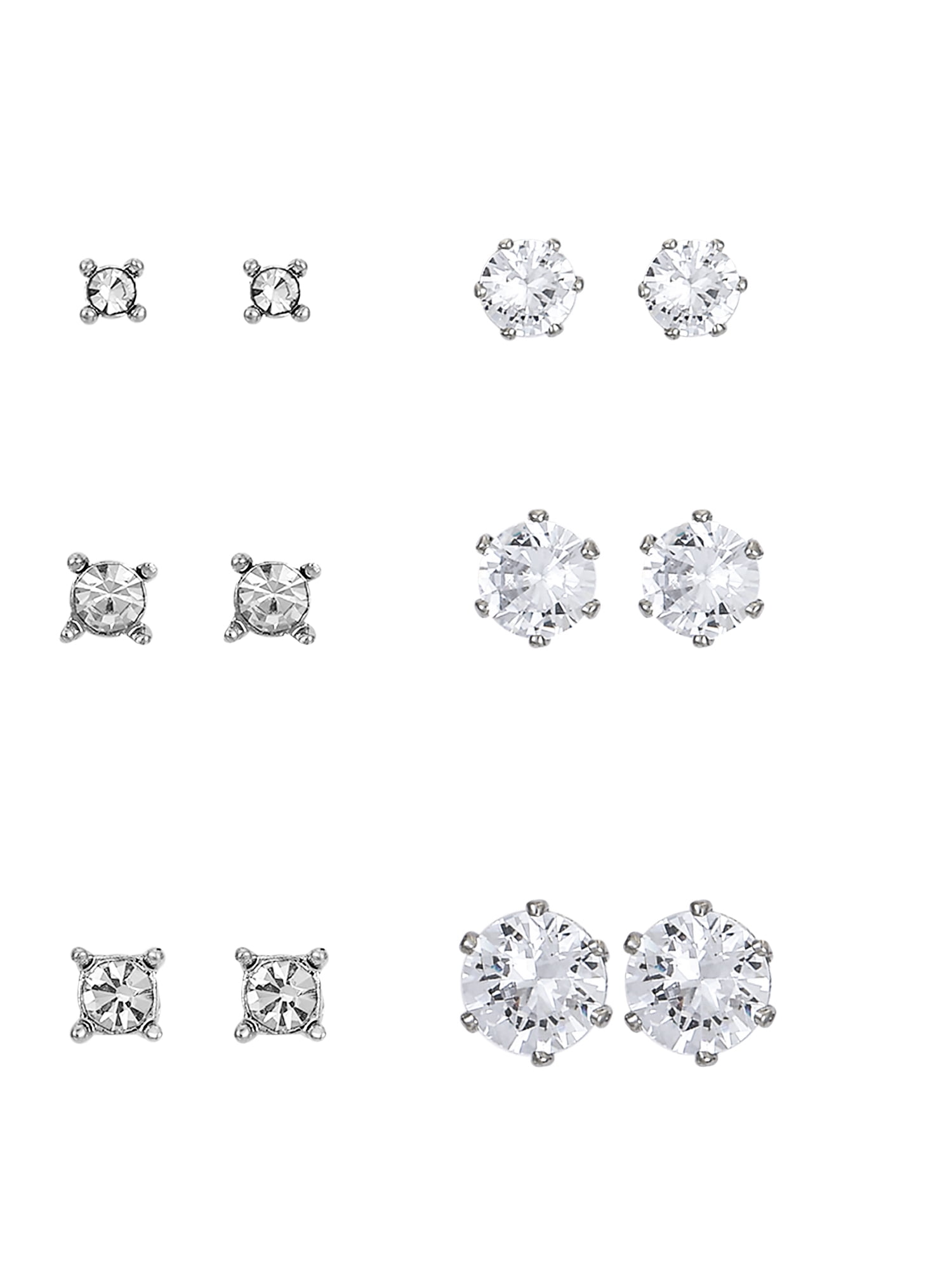 Time and Tru Women's Jewelry Essentials Simulated Diamond Stud Earrings, 6-Pack - Image 4