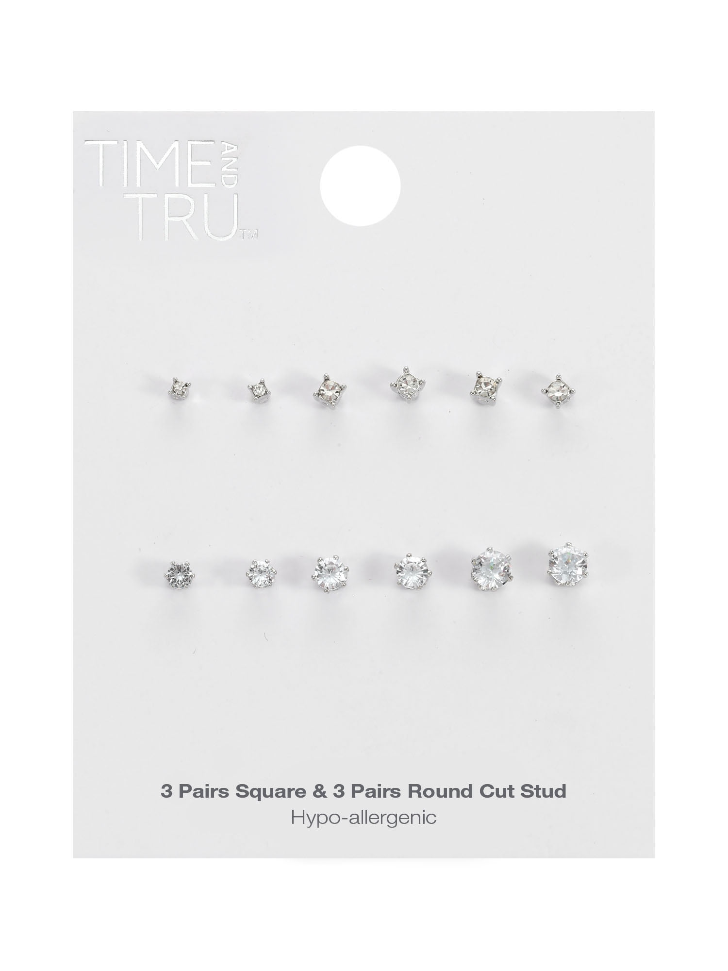 Time and Tru Women's Jewelry Essentials Simulated Diamond Stud Earrings, 6-Pack - Image 3